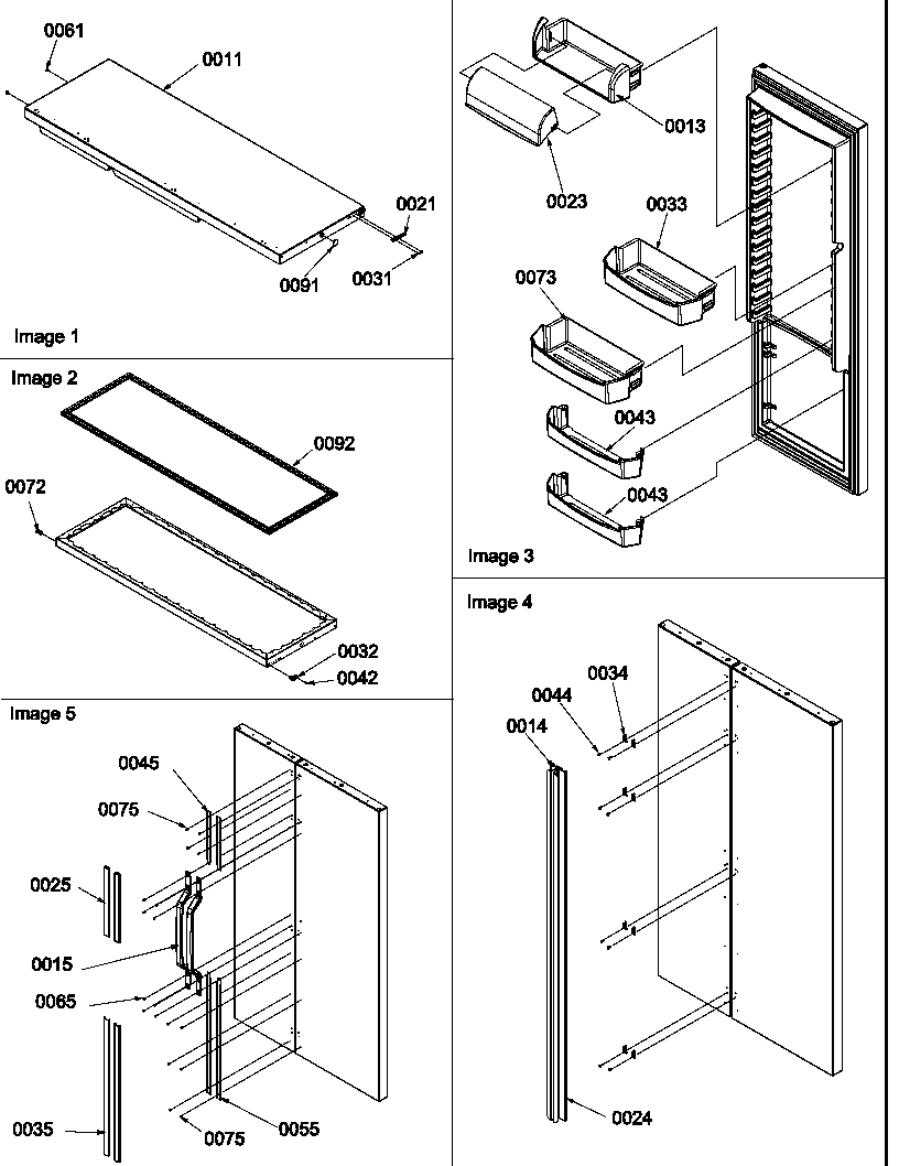 Refrigerator door, door trim and handles
