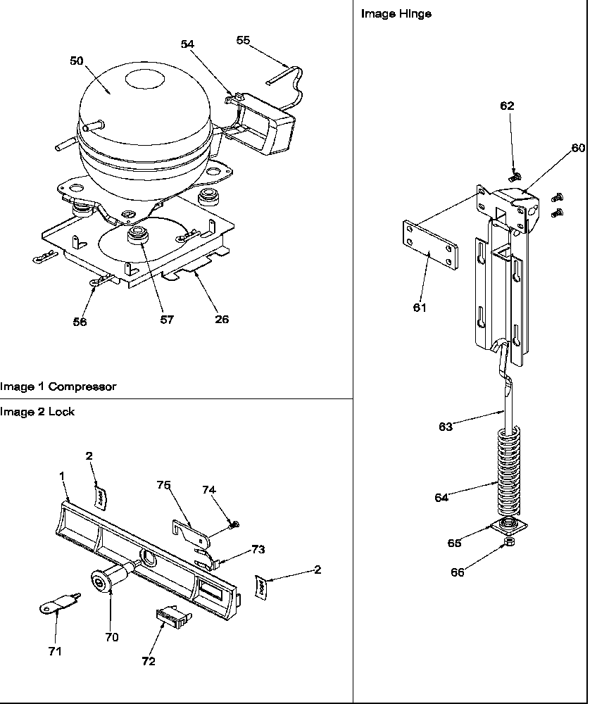 Compressor, hinge & lock
