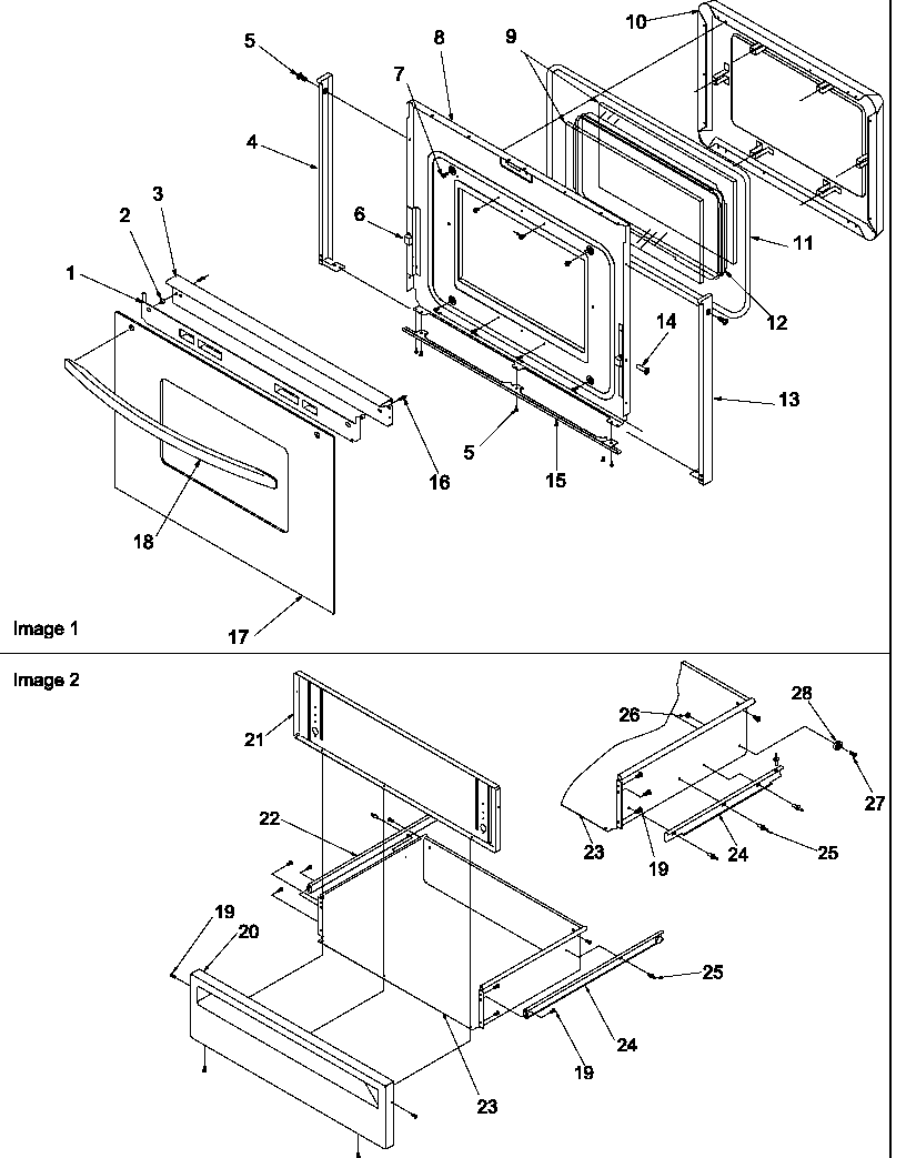 OVEN DOOR AND STORAGE DRAWER