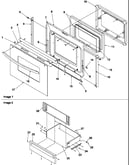 Oven door and storage drawer