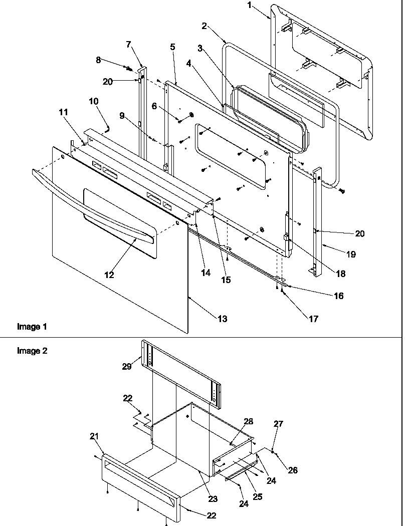 Oven door and storage