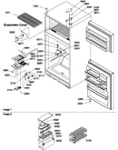 Door hinges, freezer shelf and accessories