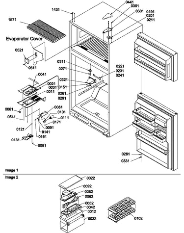 Door hinges, freezer shelf and accessories