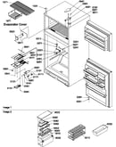 Door hinges, freezer shelf and accessories