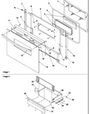 Oven door and storage drawer