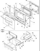 Oven door and storage drawer