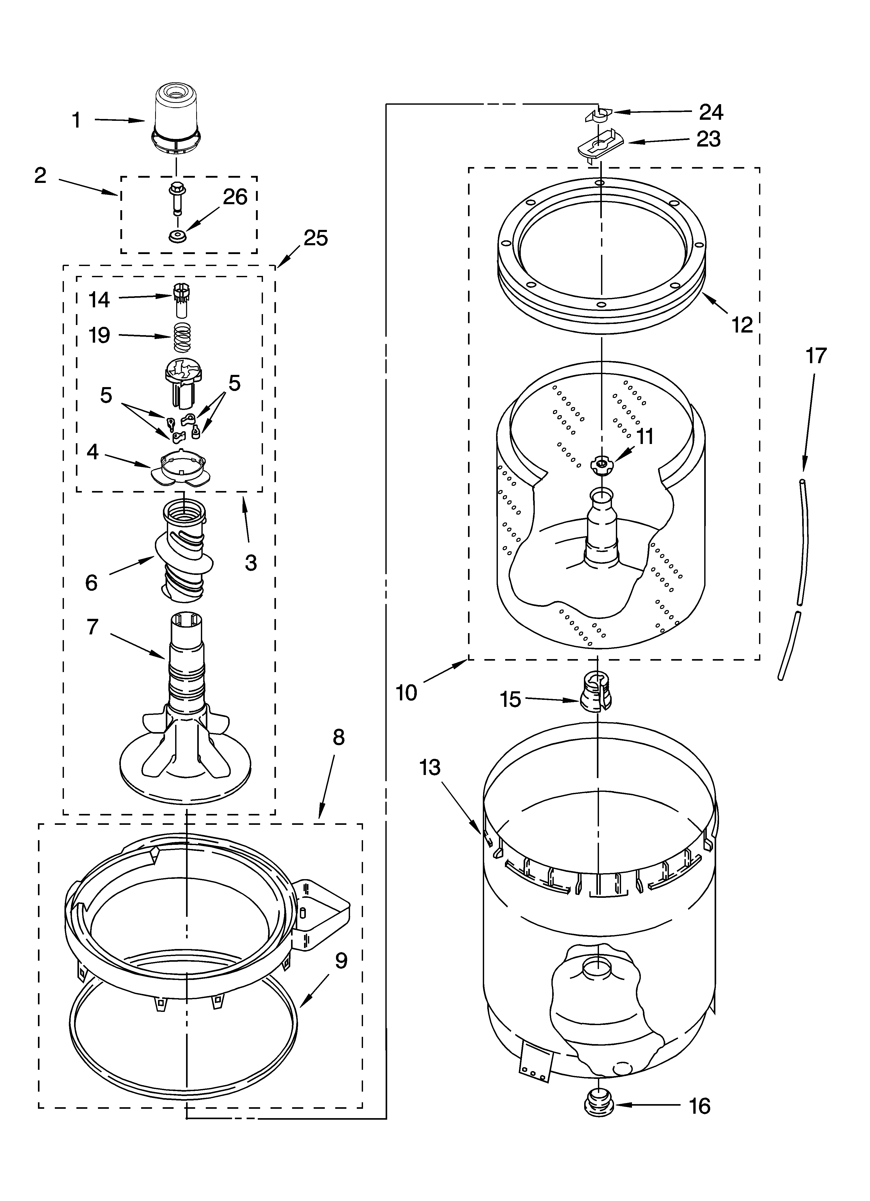 Agitator, basket and tub parts