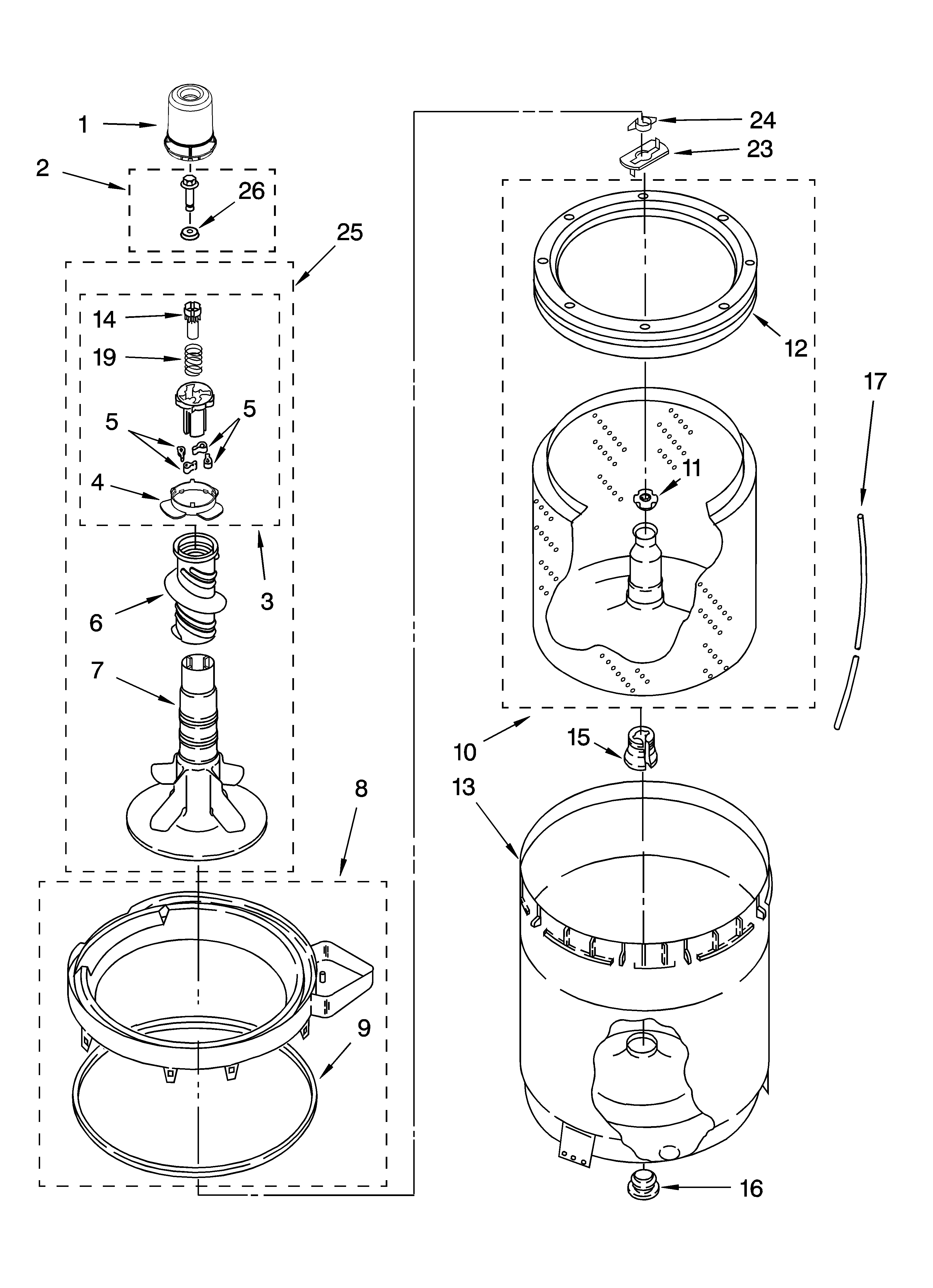 Agitator, basket and tub parts