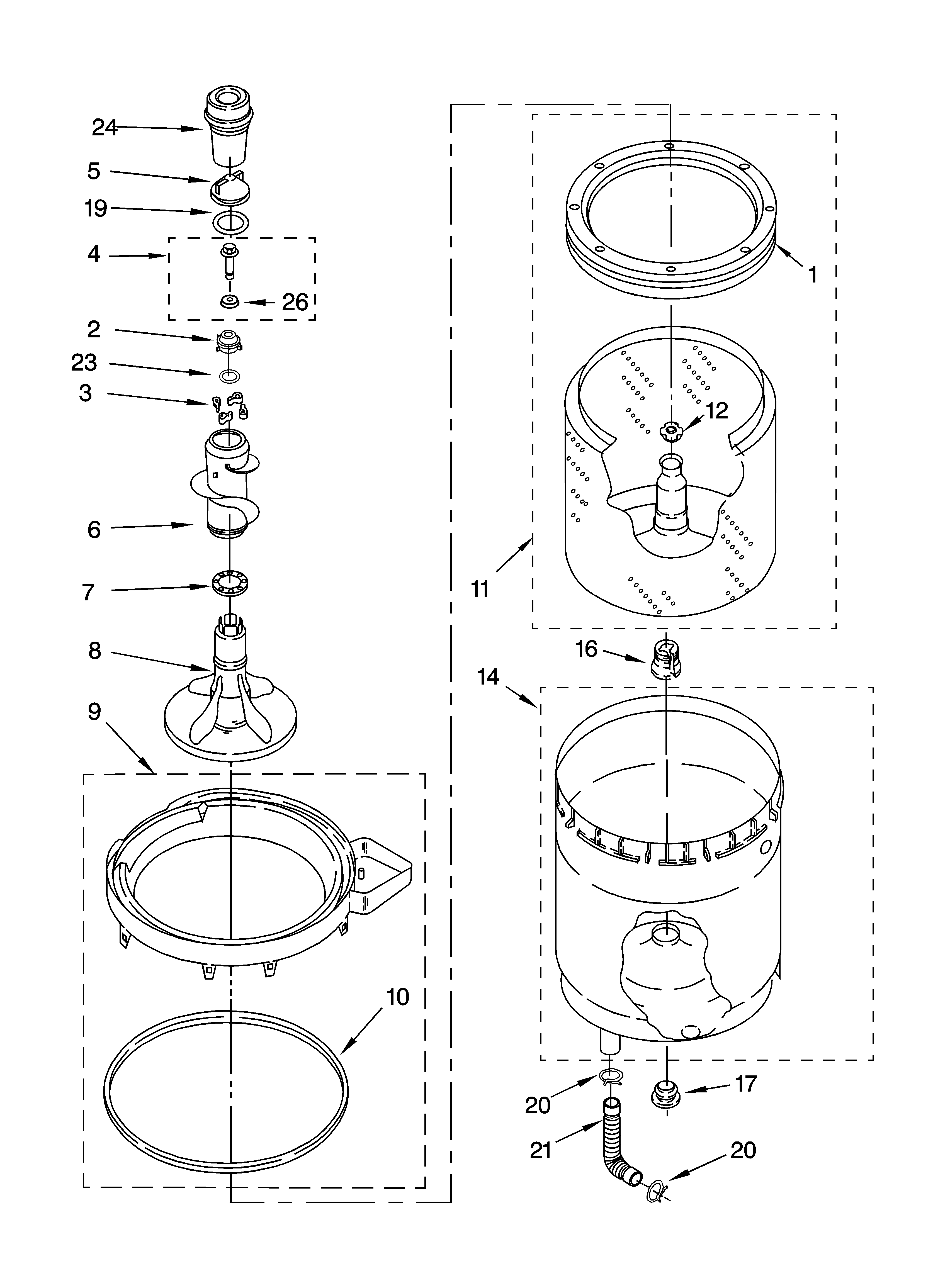 Agitator, basket and tub parts