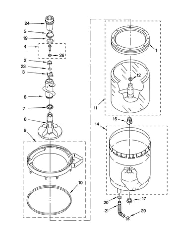 Agitator, basket and tub parts
