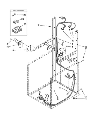 Dryer support and washer harness parts