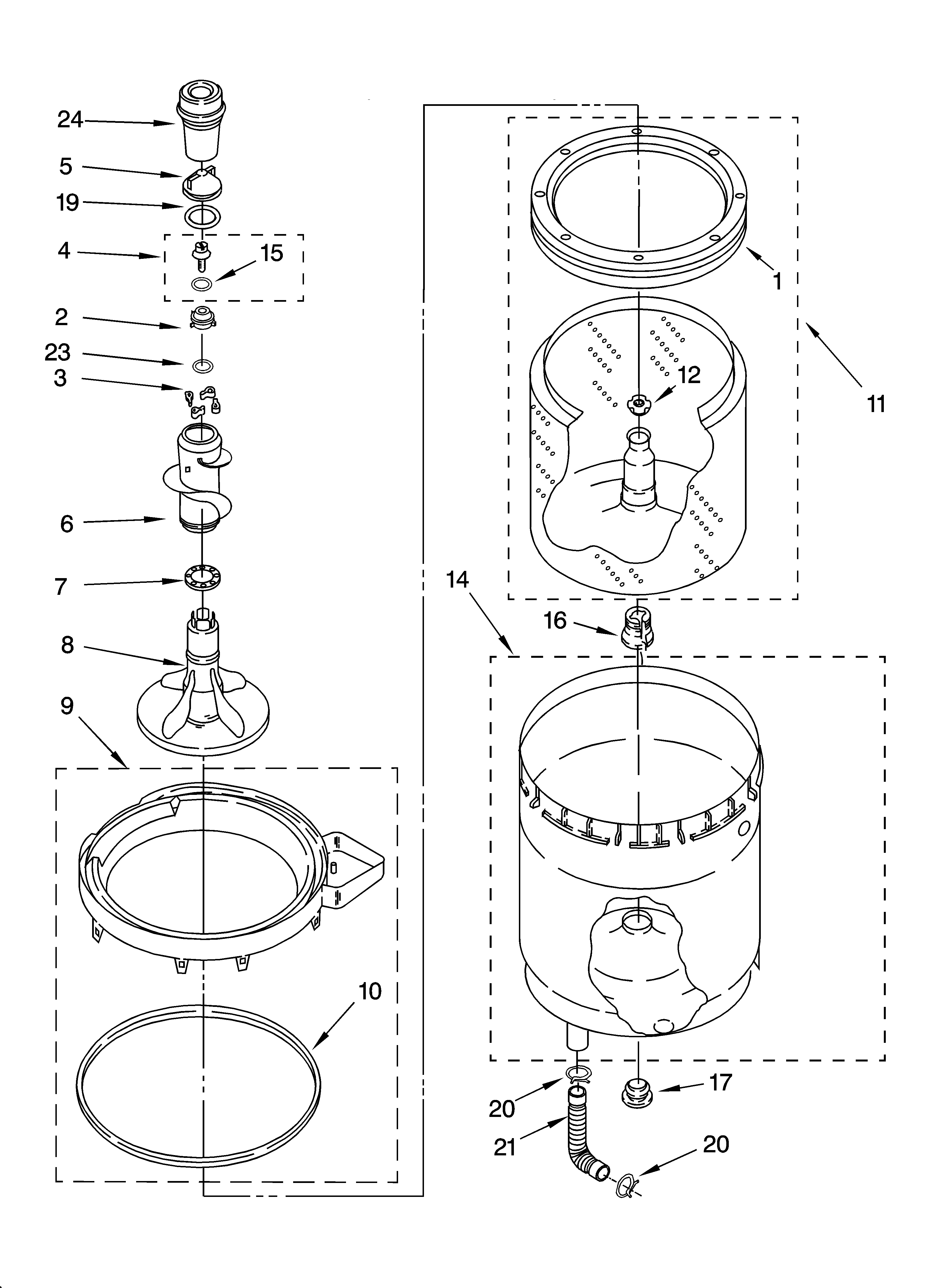 AGITATOR, BASKET AND TUB PARTS