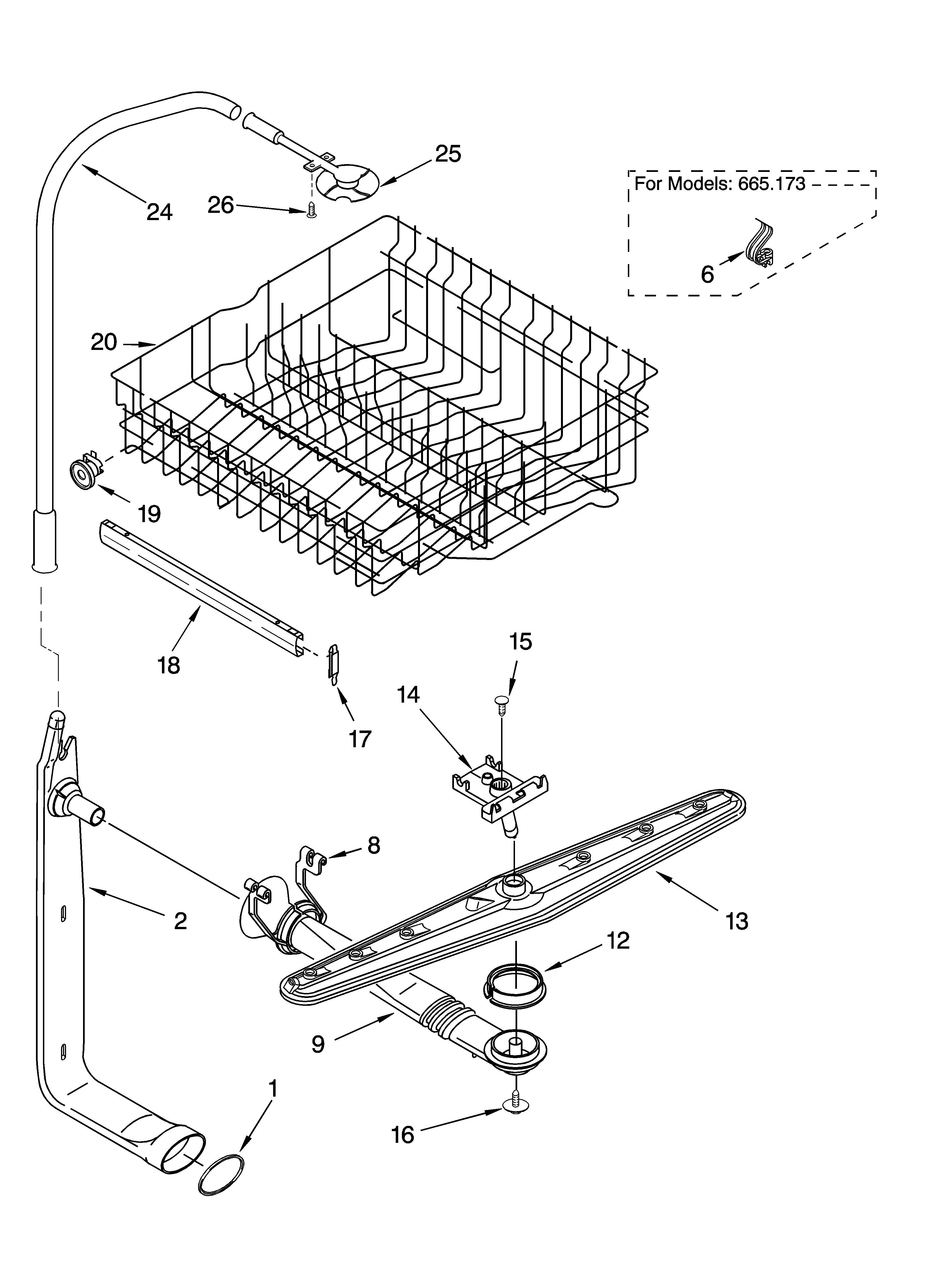 UPPER DISHRACK AND WATER FEED PARTS