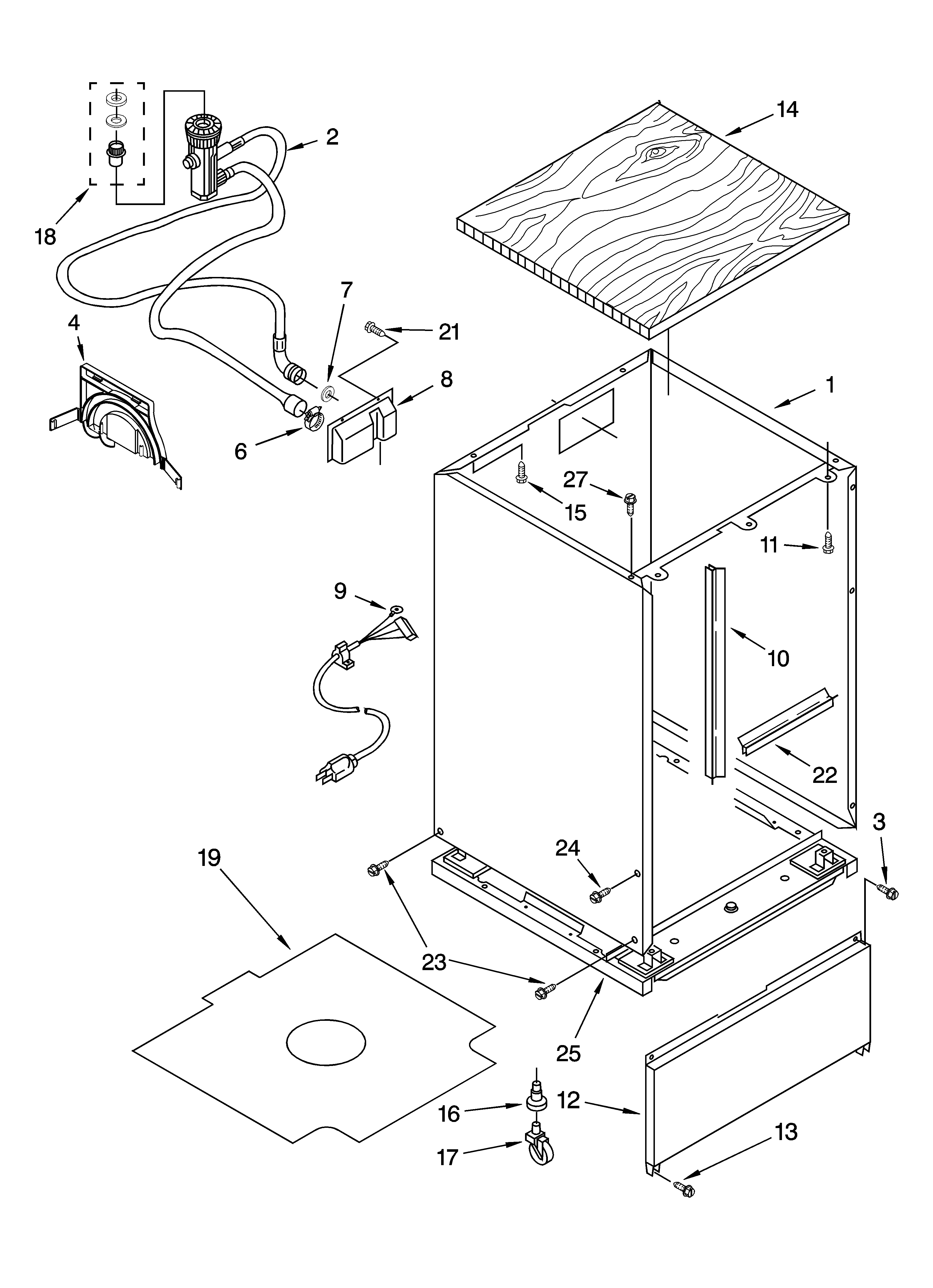 CABINET PARTS AND OPTIONAL PARTS NOT INCLUDED