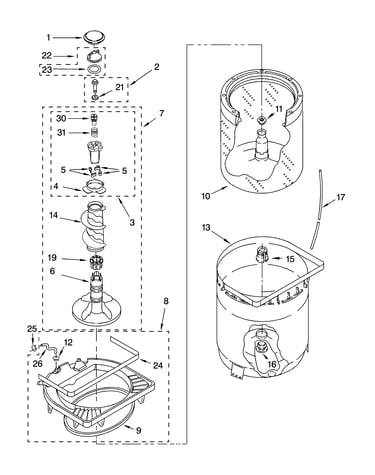Agitator, basket and tub parts