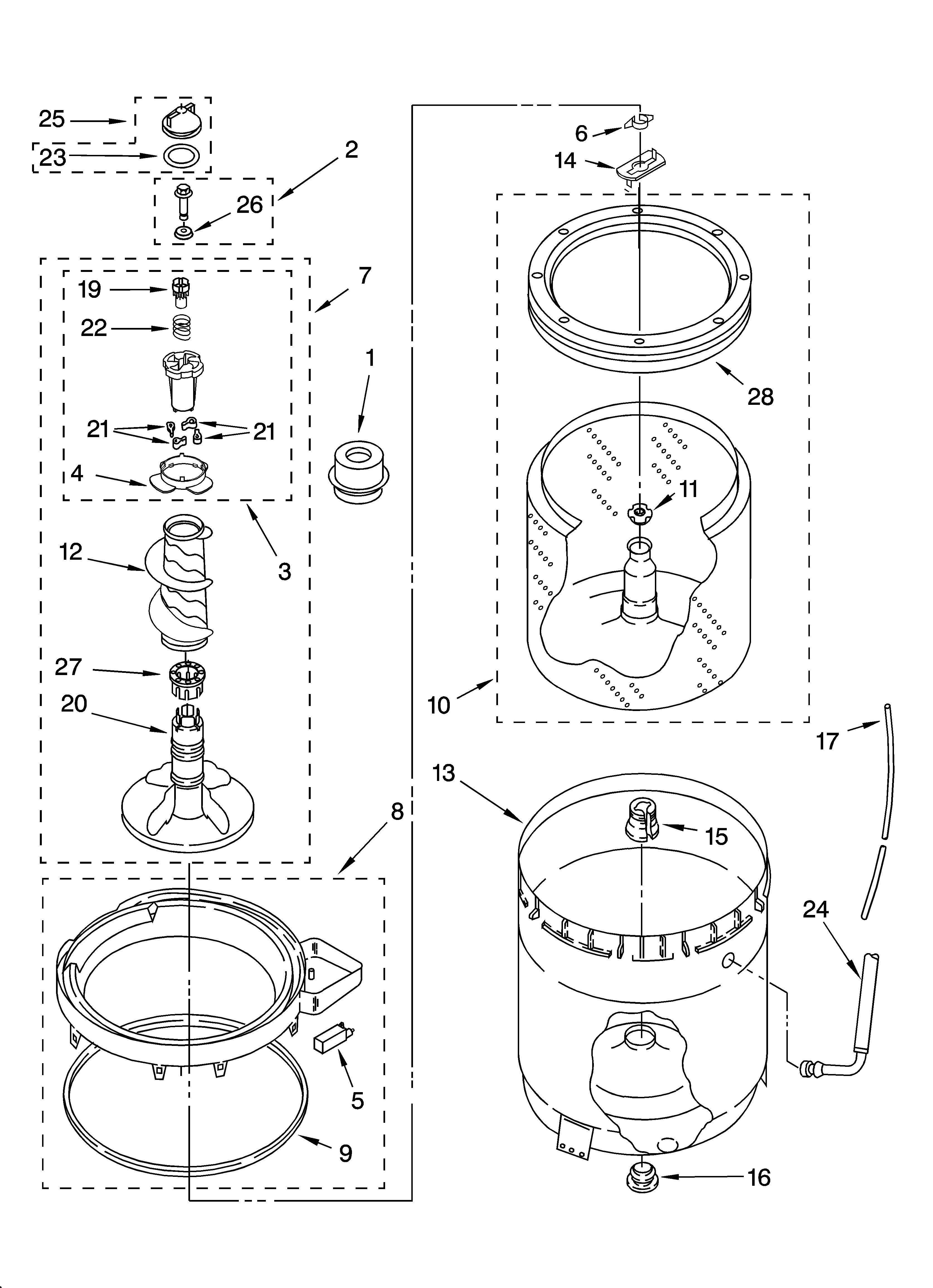 Agitator, basket and tub parts