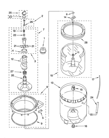 Agitator, basket and tub parts