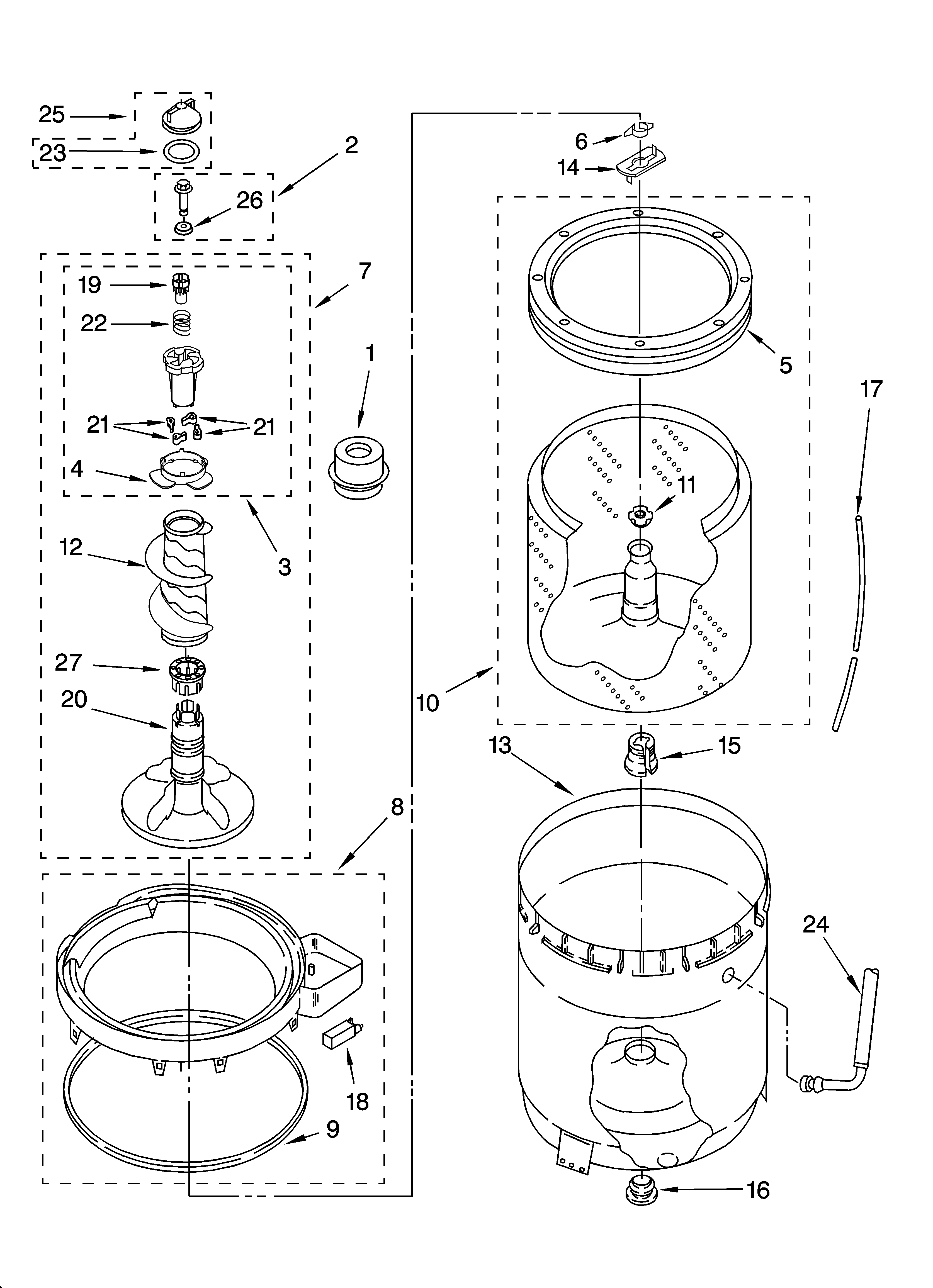 Agitator, basket and tub parts