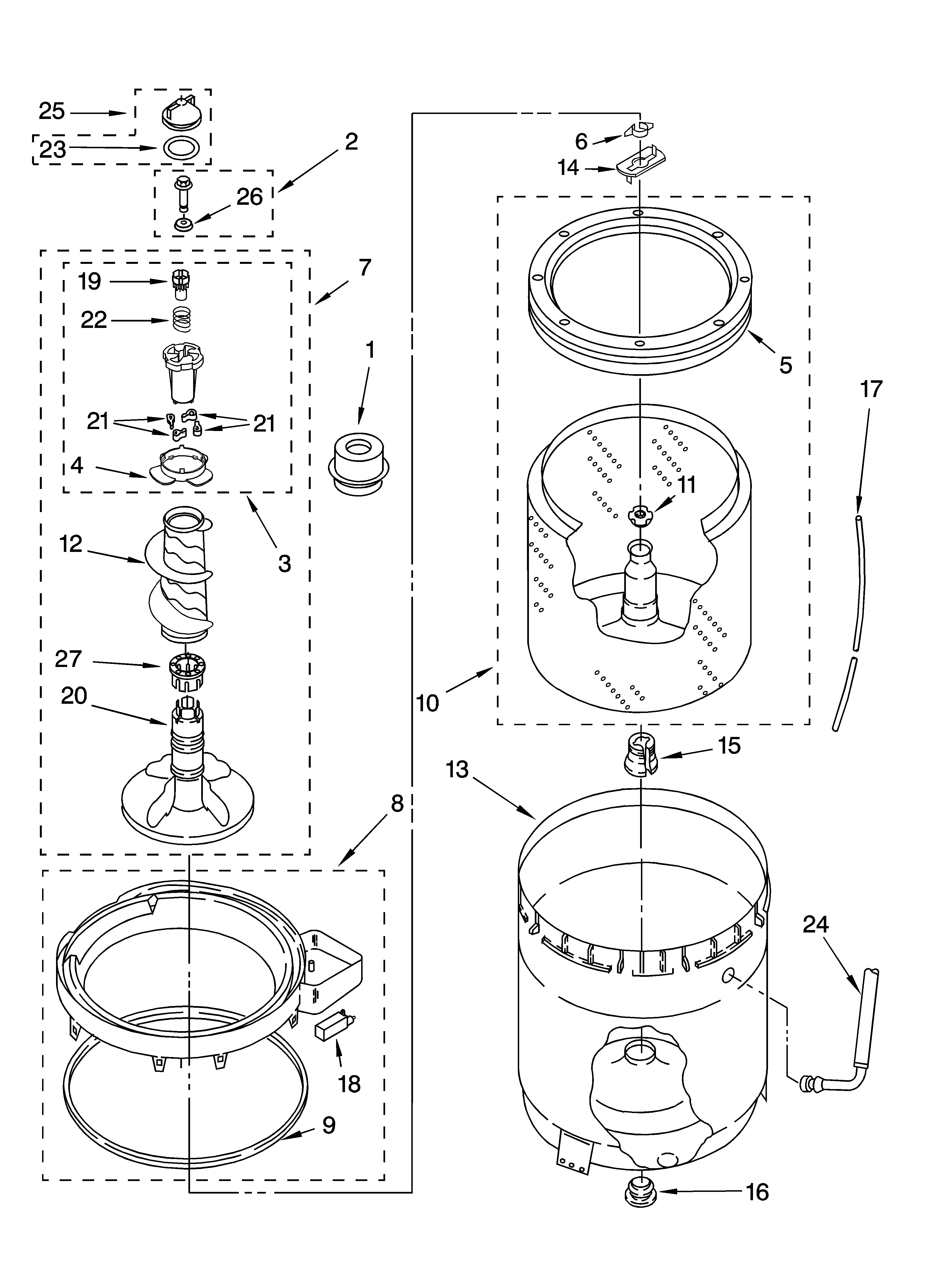 AGITATOR, BASKET AND TUB PARTS