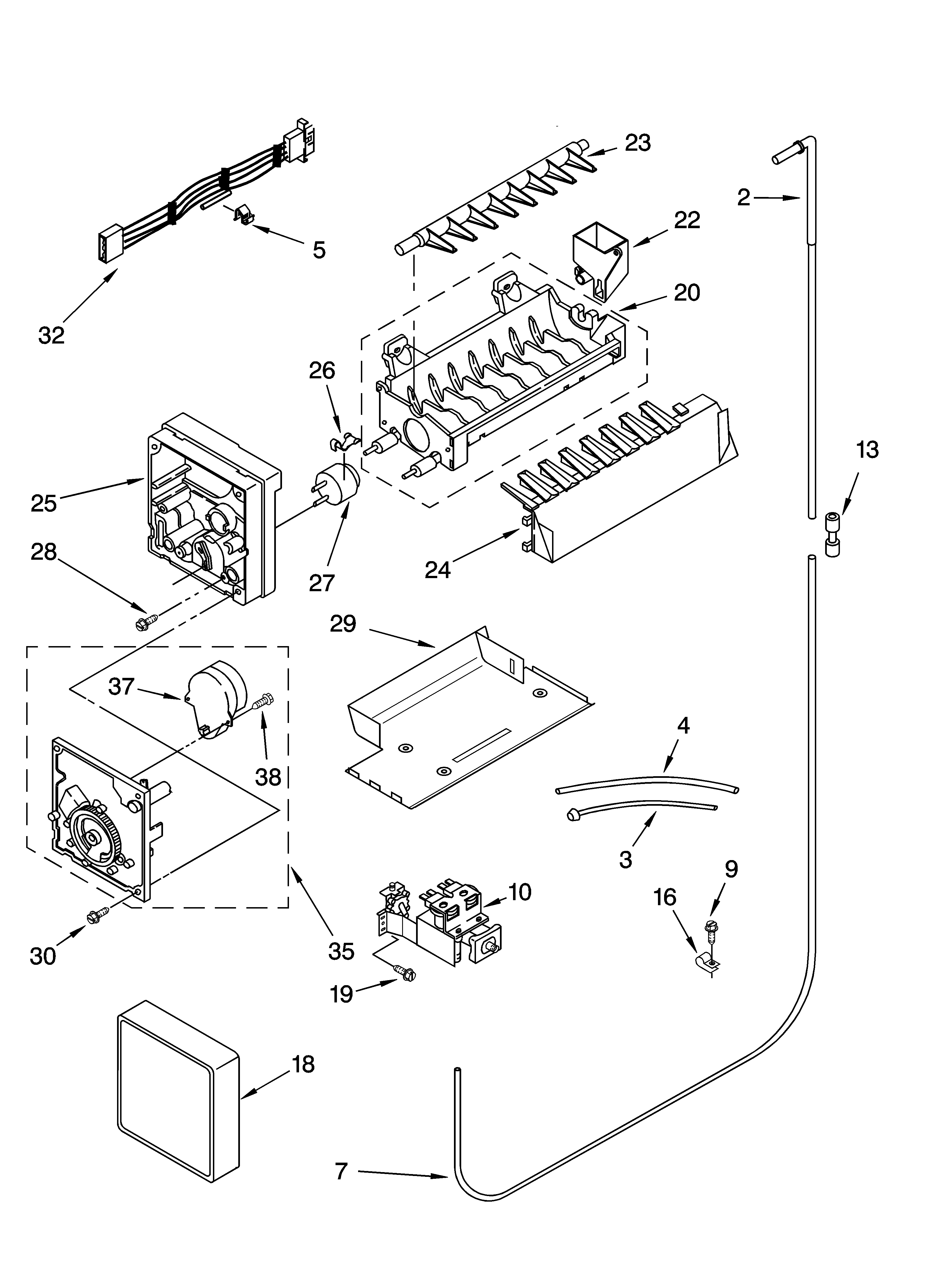 Icemaker parts, parts not illustrated