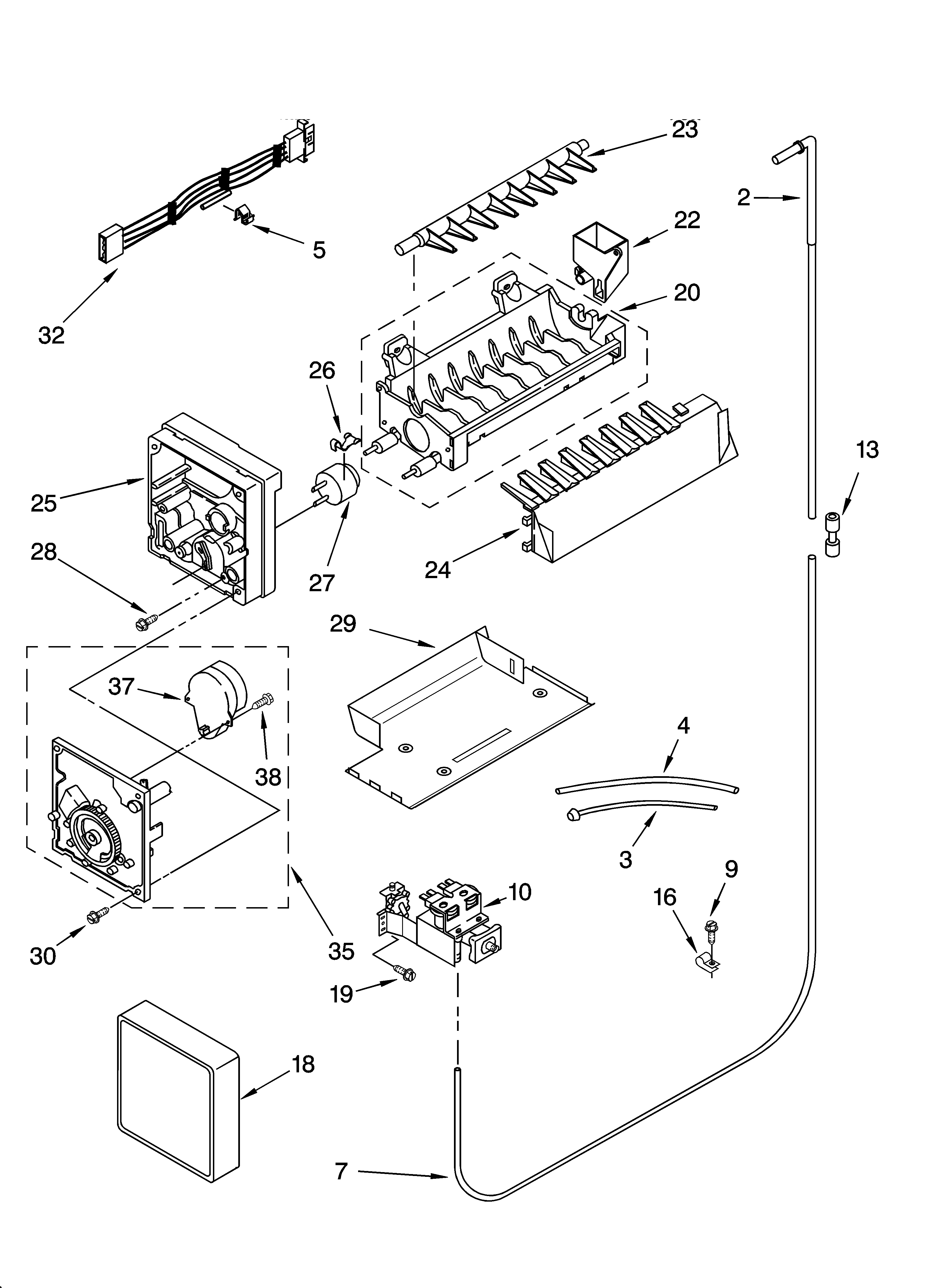 Icemaker parts, parts not illustrated