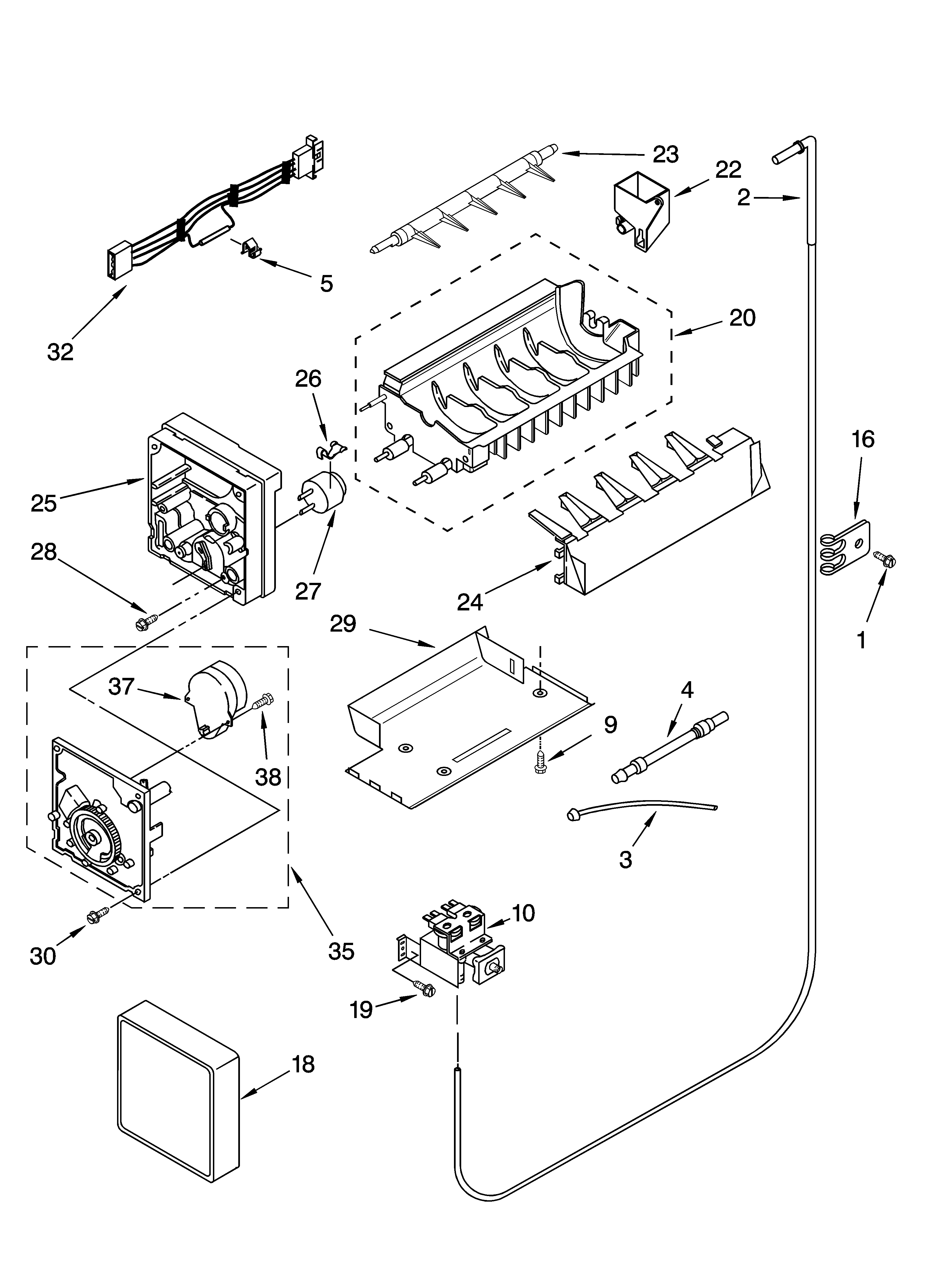 Icemaker parts, parts not illustrated