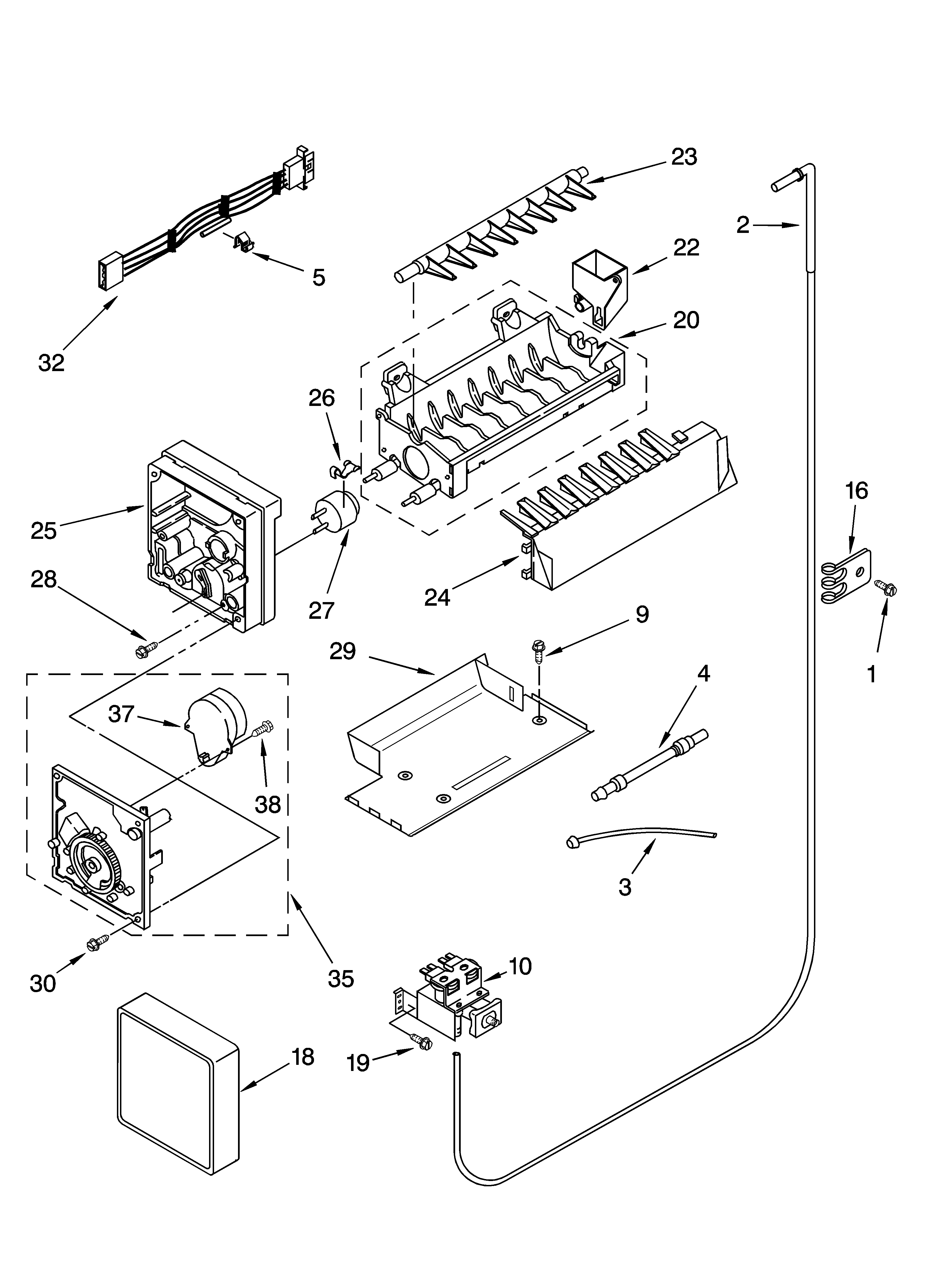 Icemaker parts, parts not illustrated