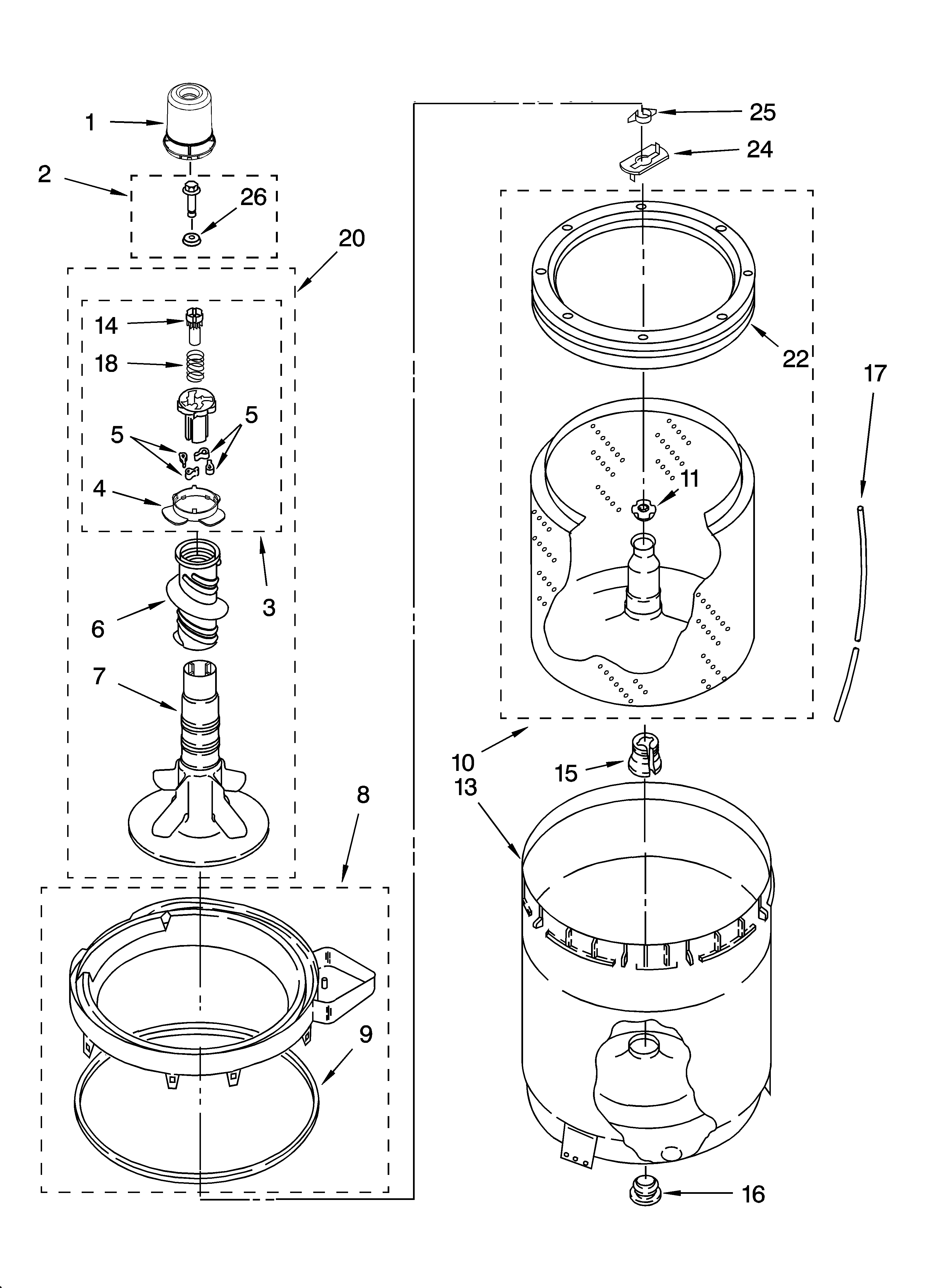 Agitator, basket and tub parts