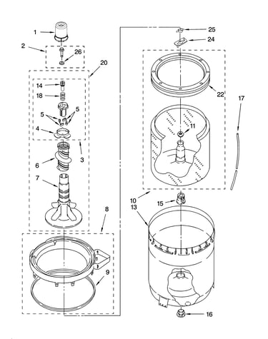 Agitator, basket and tub parts
