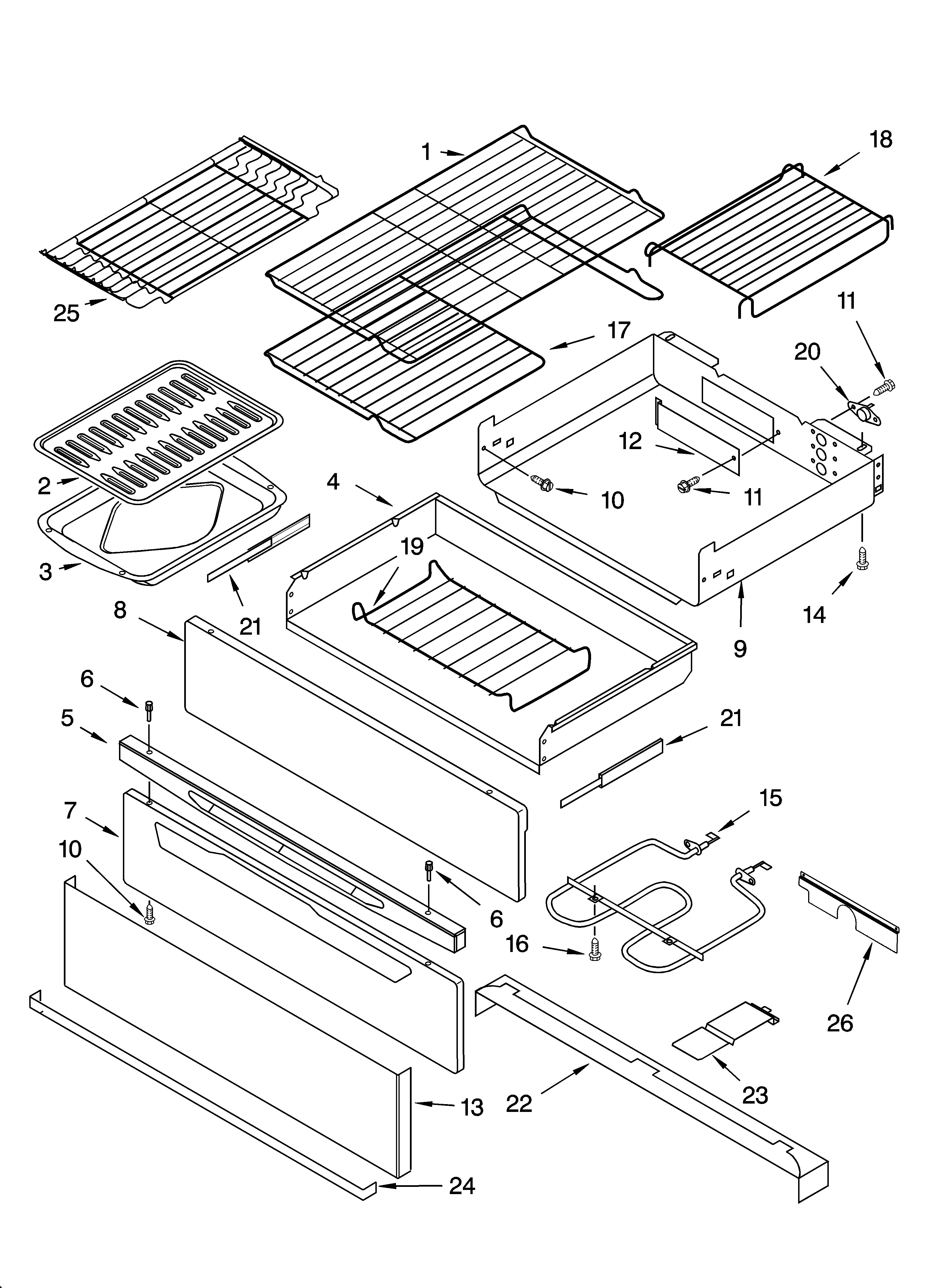 Warming drawer & broiler parts, miscellaneous parts
