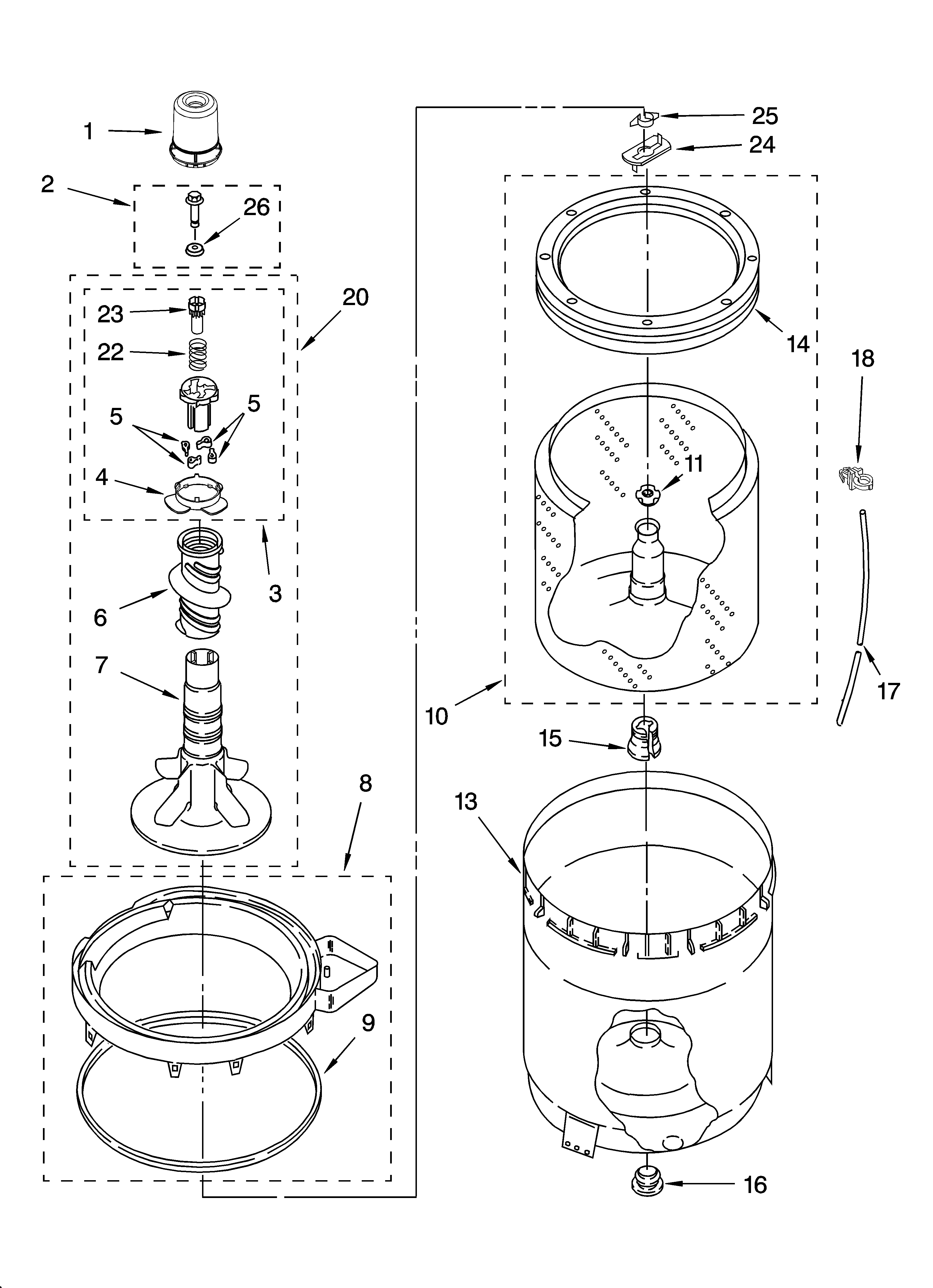 Agitator, basket and tub parts