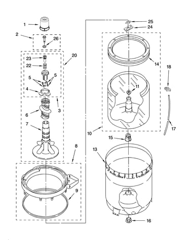 Agitator, basket and tub parts