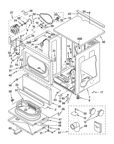 Upper cabinet and front panel parts