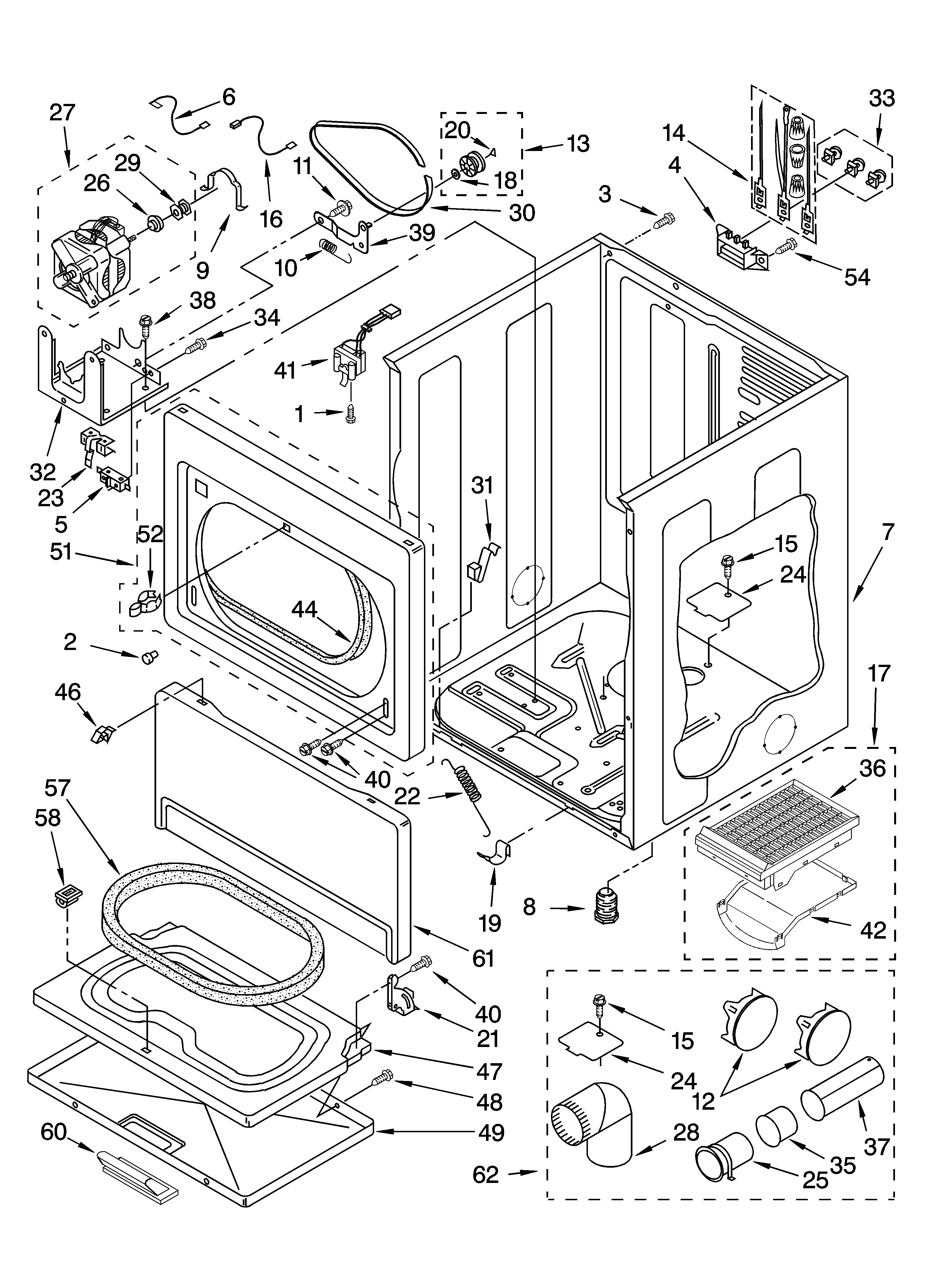Cabinet parts and optional parts (not included)