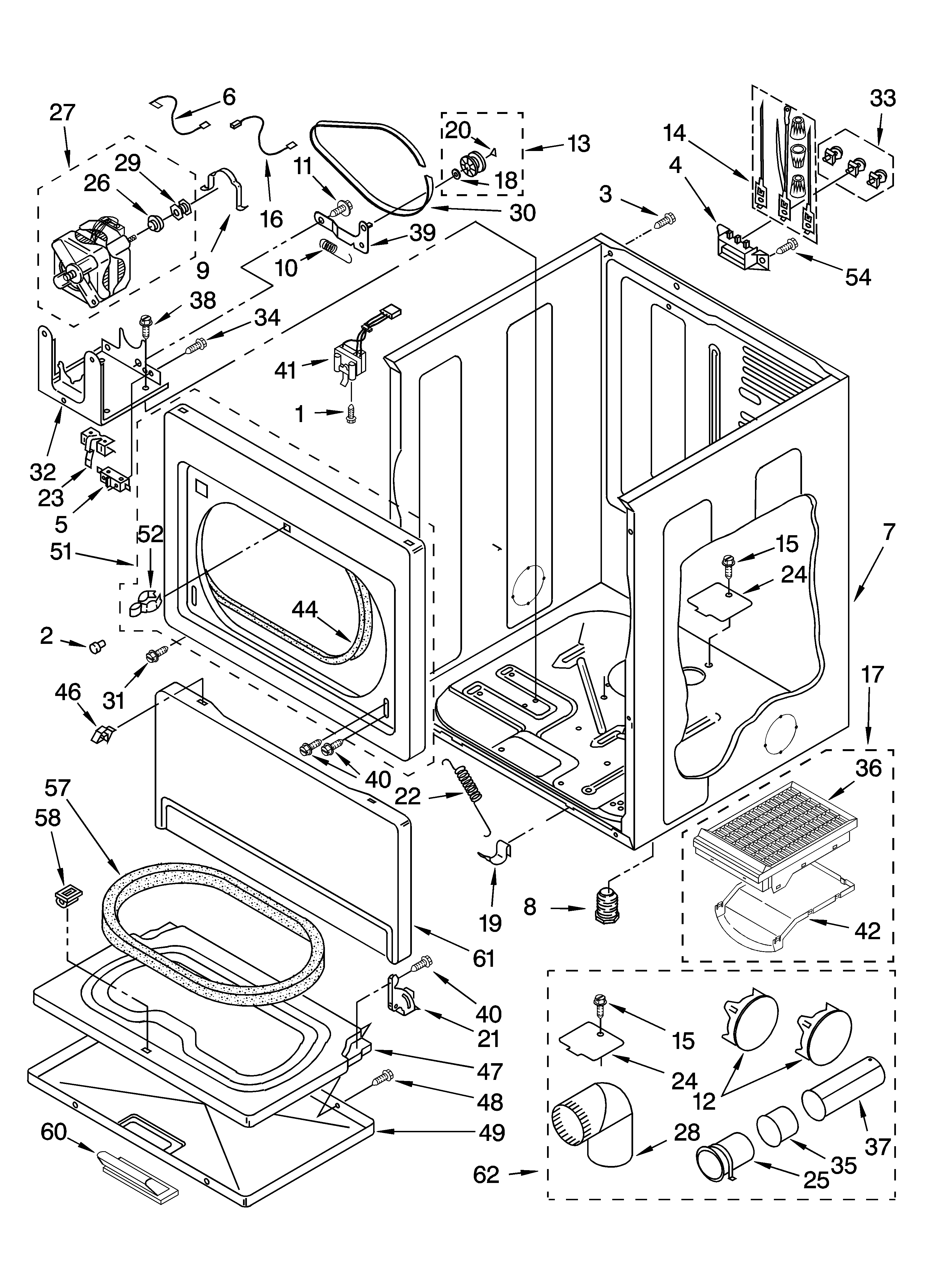 Cabinet parts and optional parts (not included)
