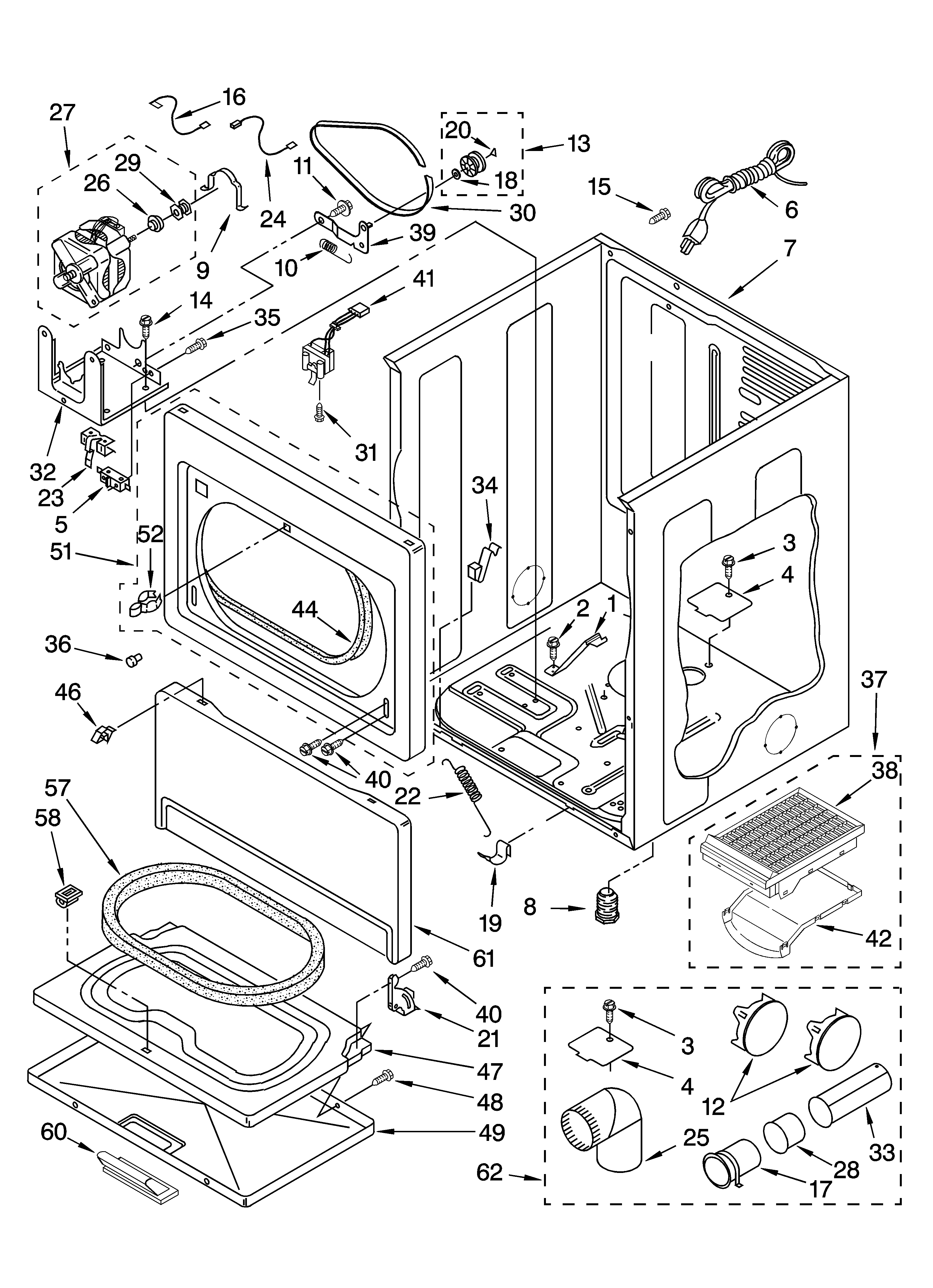 Cabinet parts and optional parts (not included)