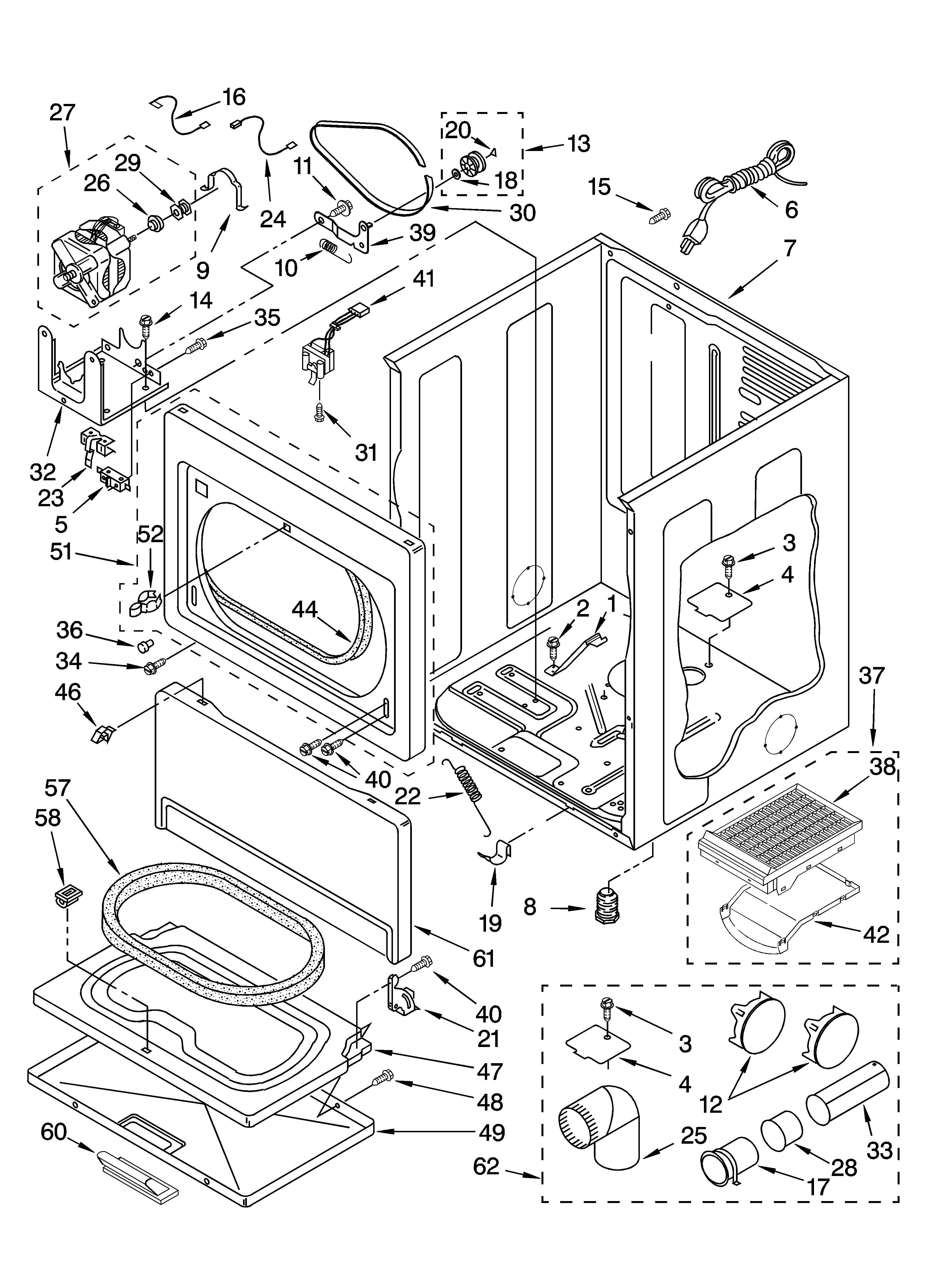 CABINET PARTS AND OPTIONAL PARTS (NOT INCLUDED)