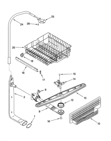 Upper dishrack and water feed parts