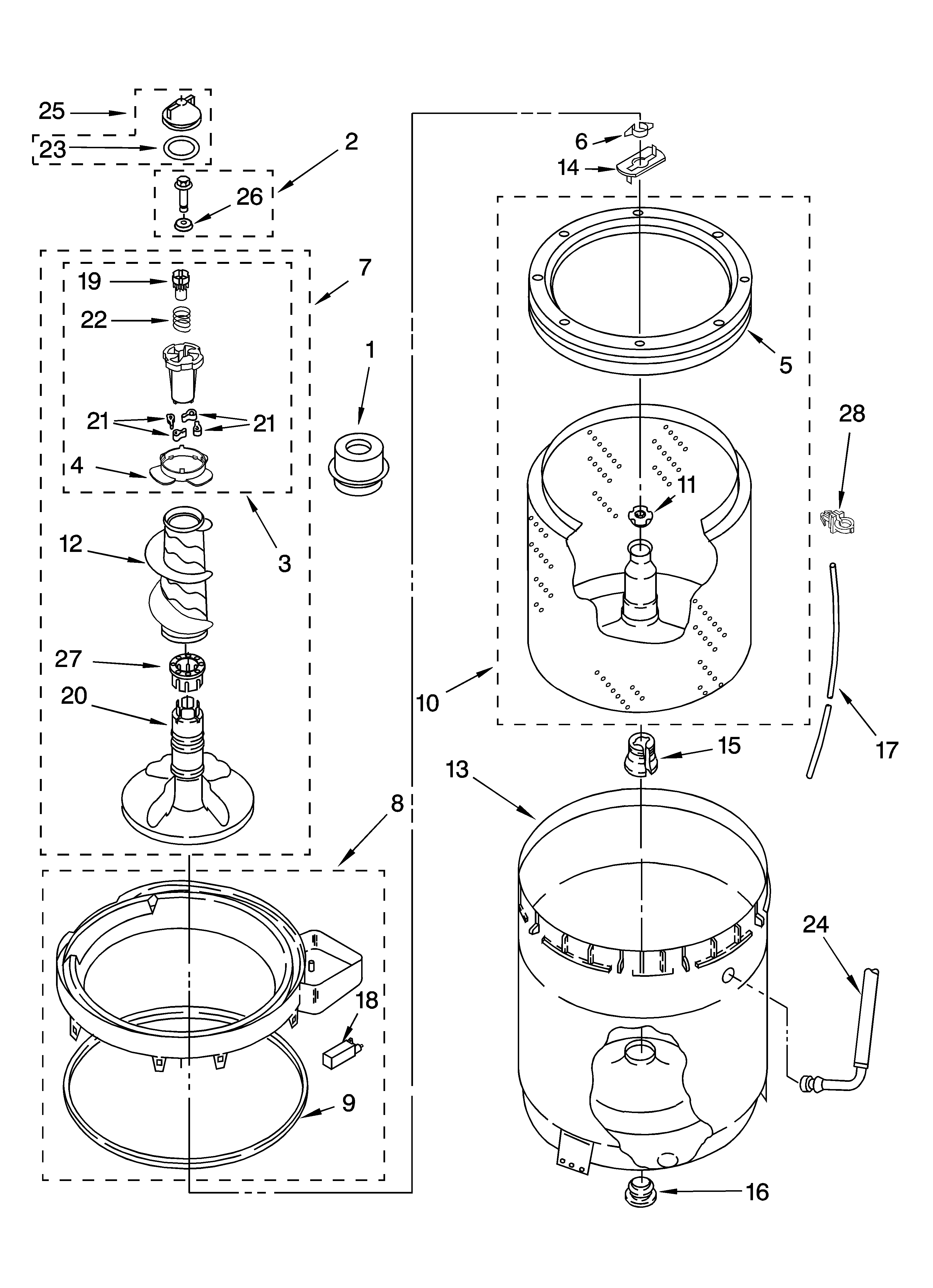 Agitator, basket and tub parts