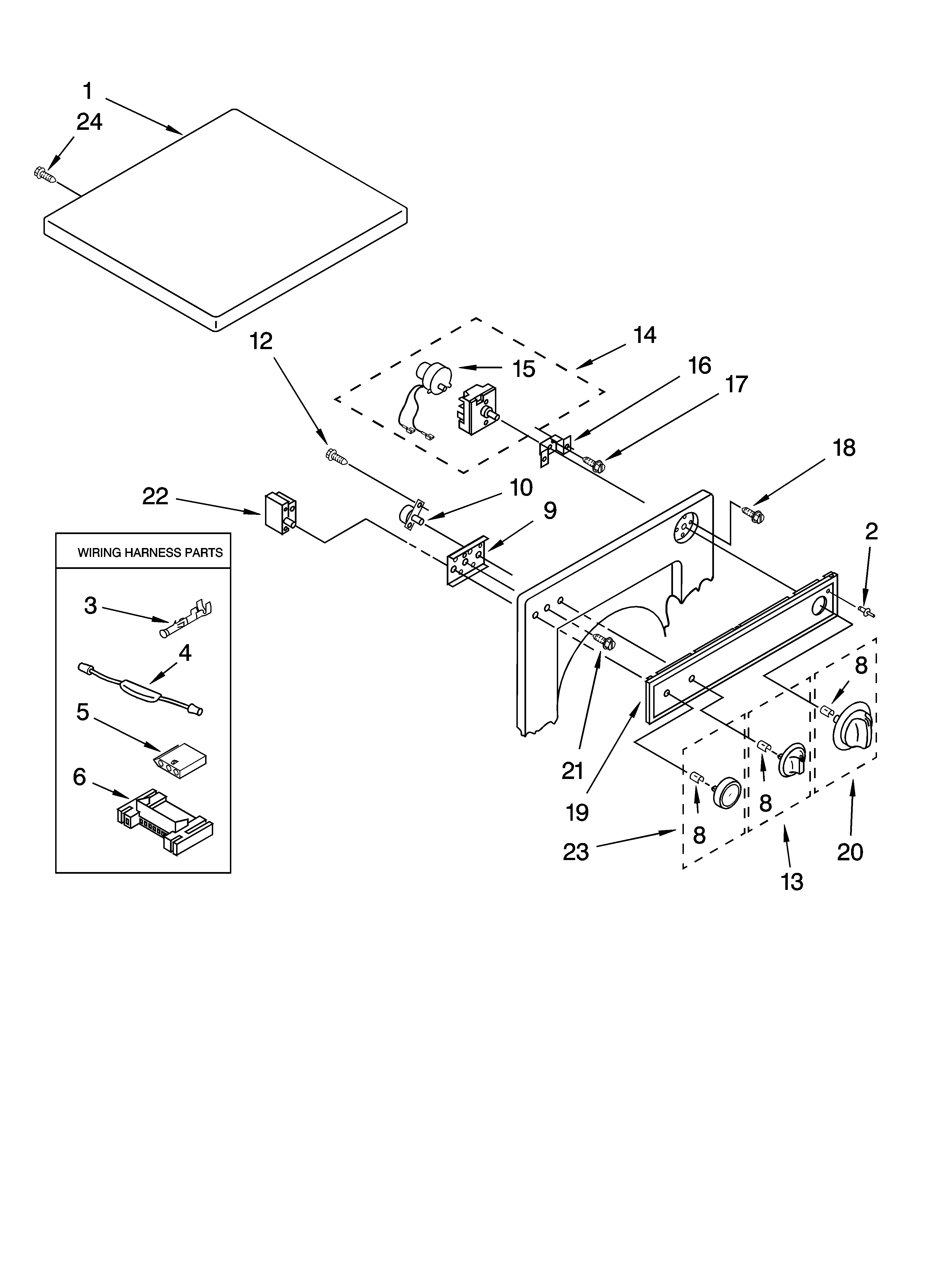 Top and console parts, optional parts (not included)