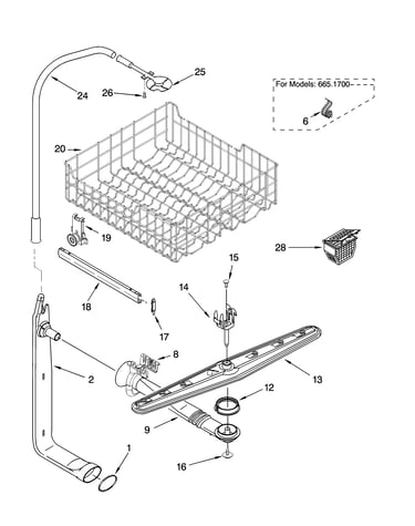 Upper dishrack and water feed parts