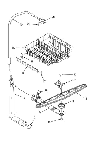 Upper dishrack and water feed parts