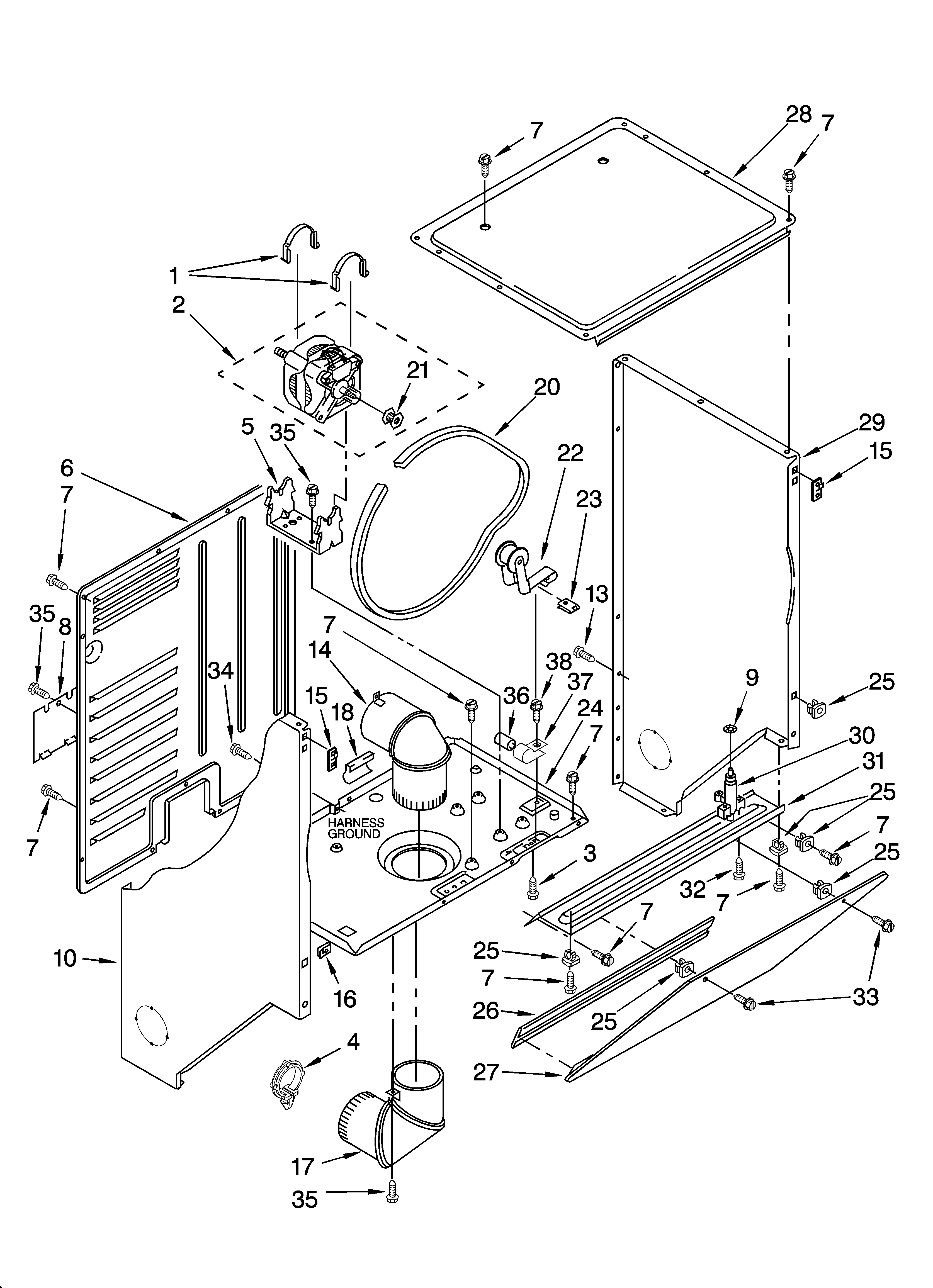 Dryer cabinet and motor parts