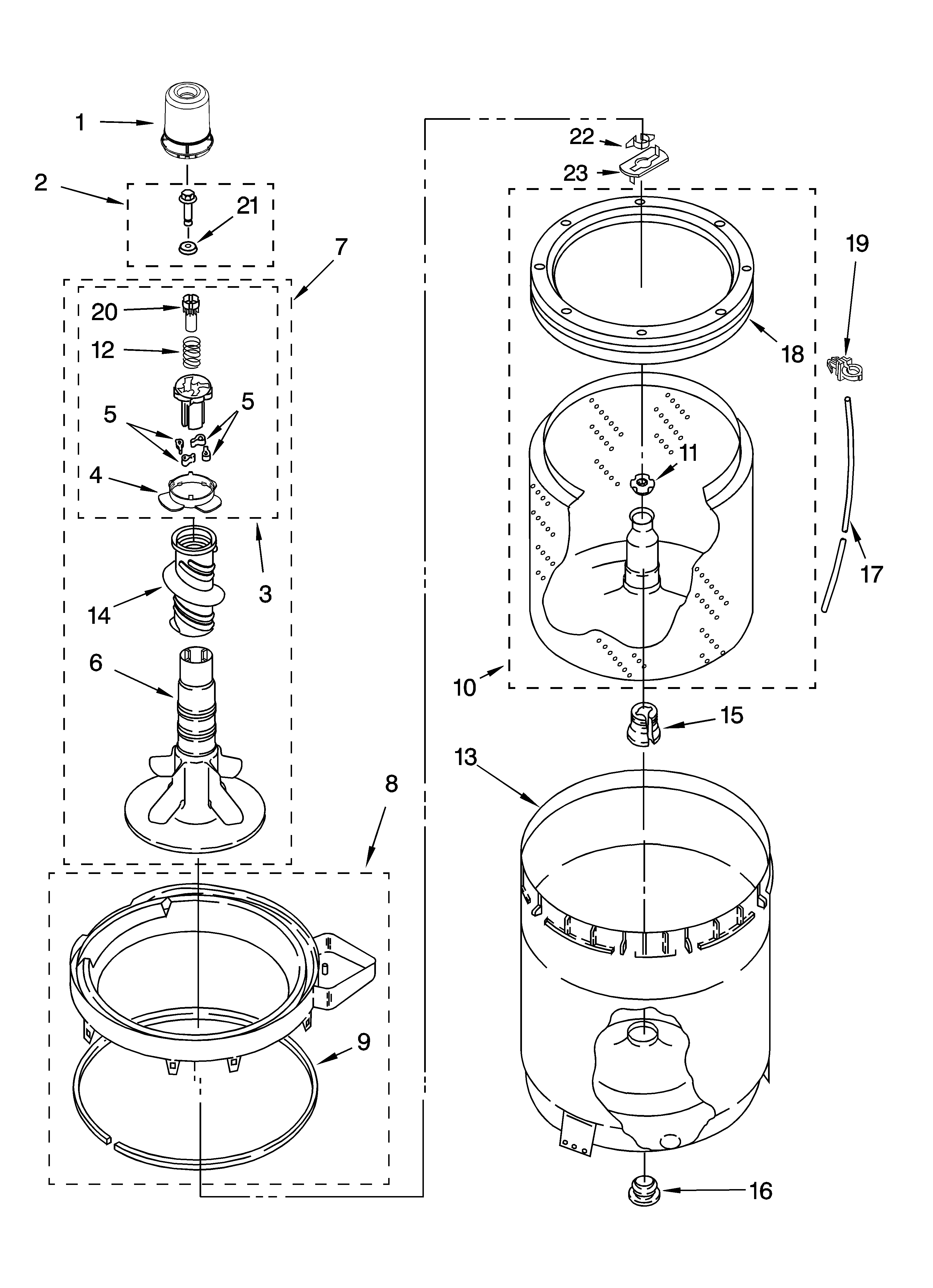 Agitator, basket and tub parts