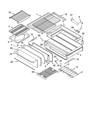 Bake drawer & broiler parts, miscellaneous parts