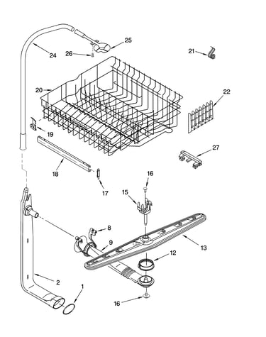 Upper dishrack and water feed parts