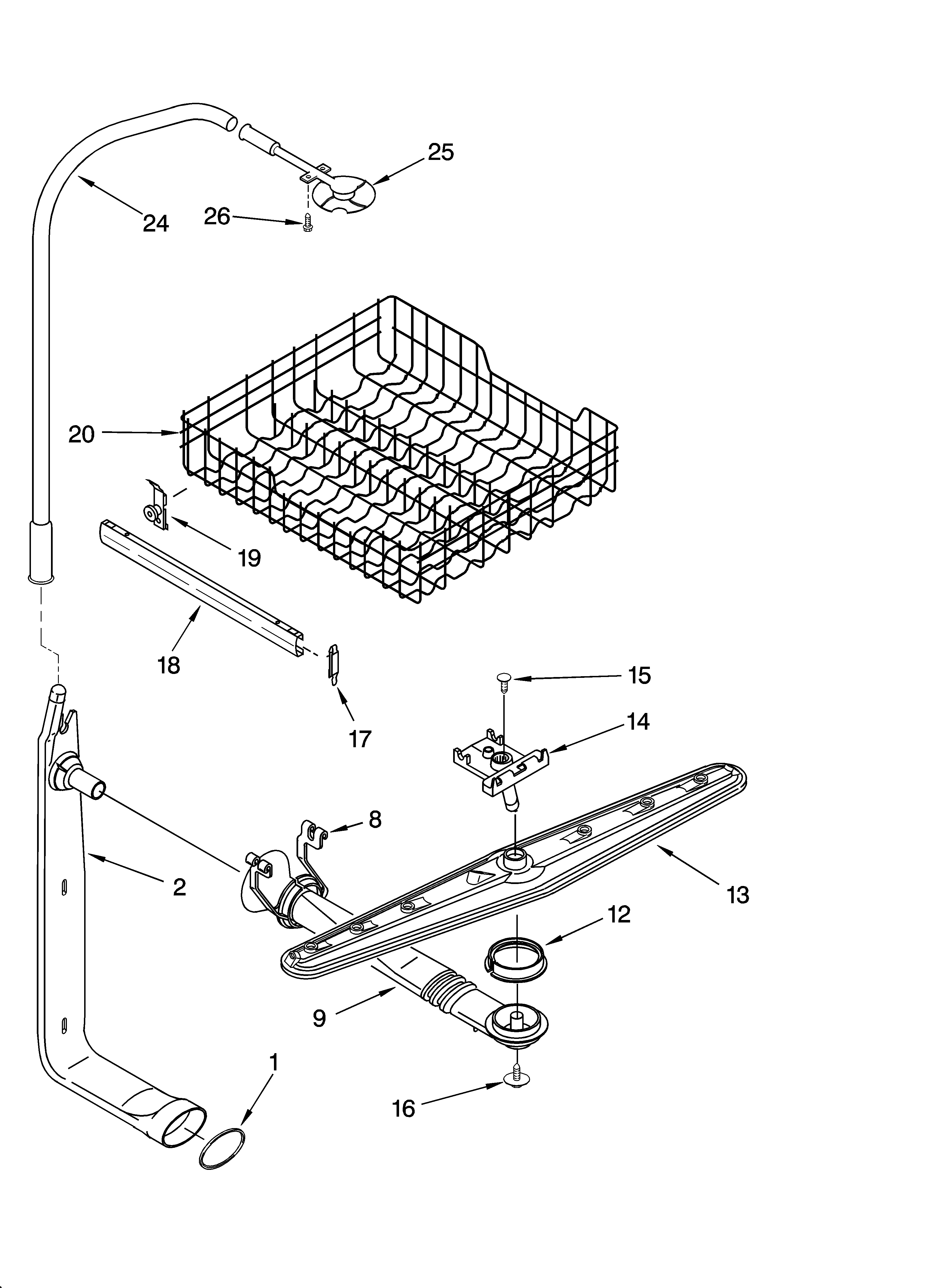 Upper dishrack and water feed parts