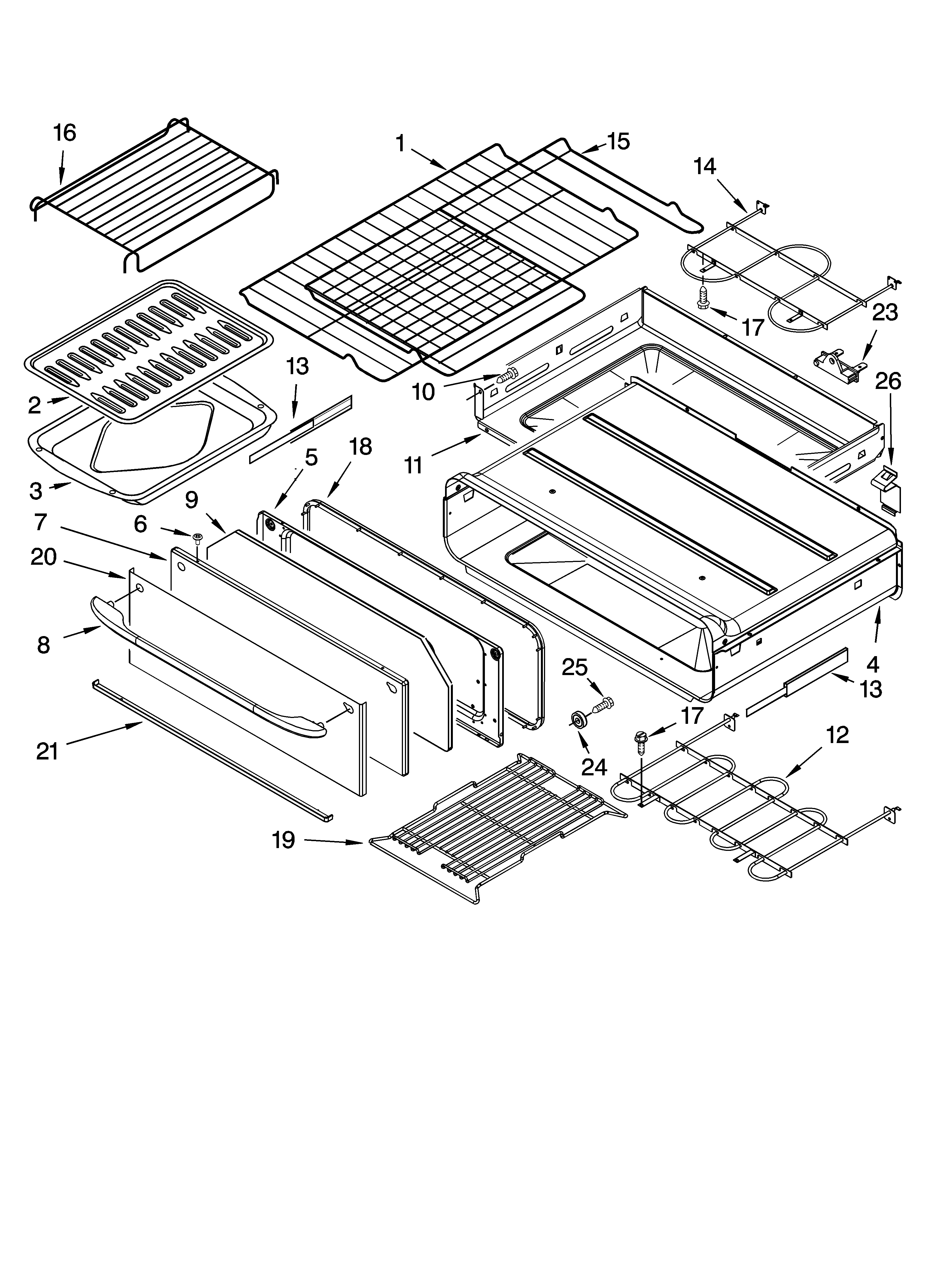 Bake drawer & broiler parts, miscellaneous parts