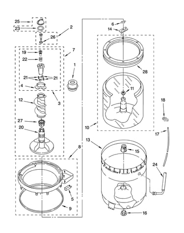 Agitator, basket and tub parts