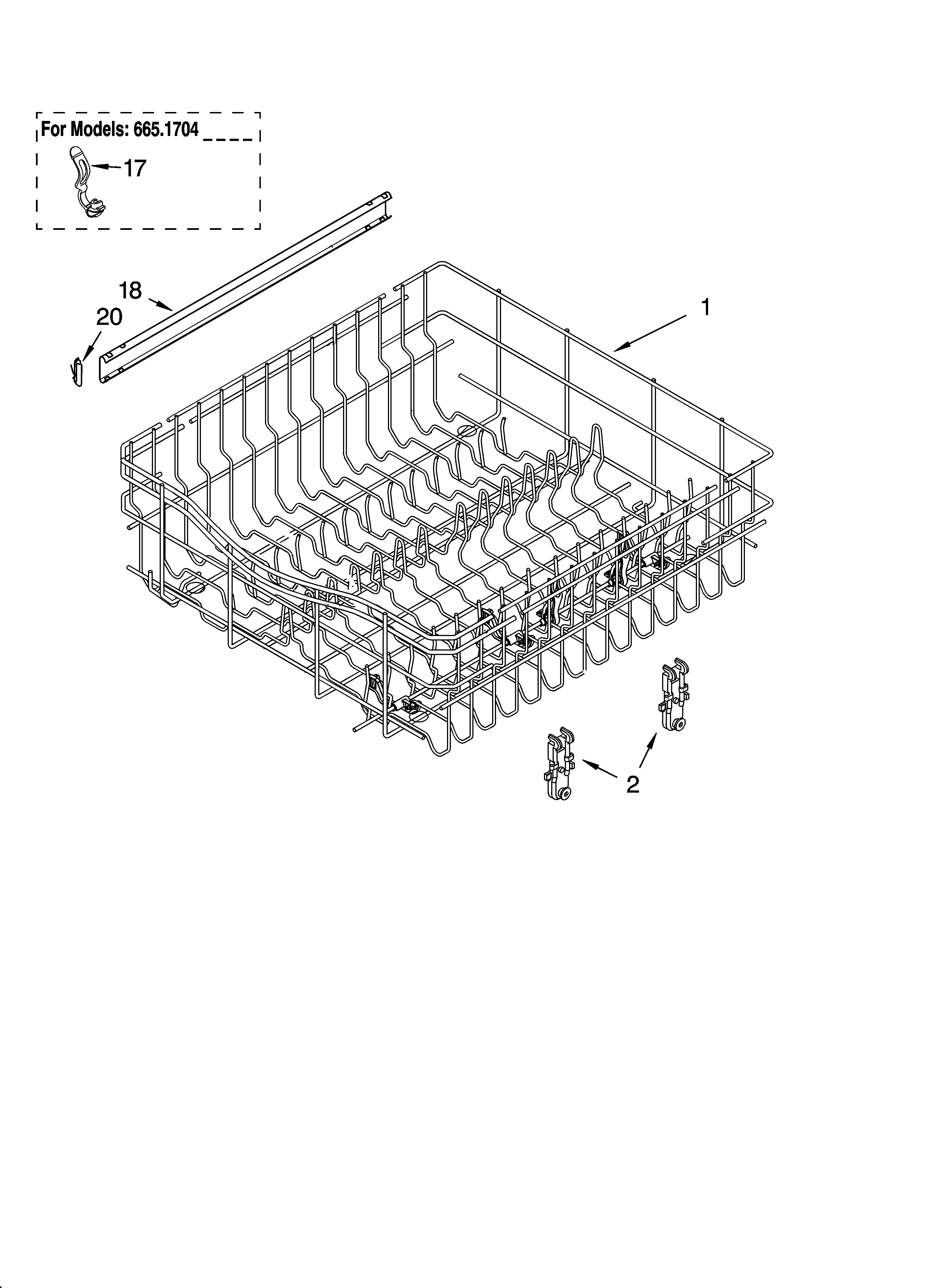 Upper rack and track parts